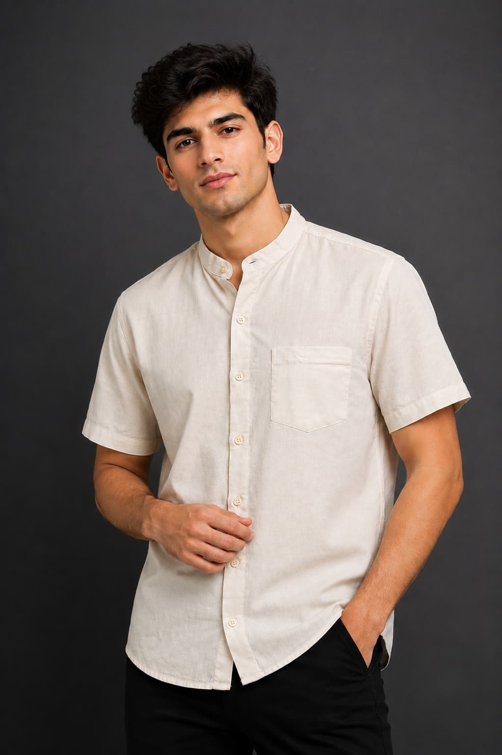 Pearl White Color Pure Cotton Men's Shirt