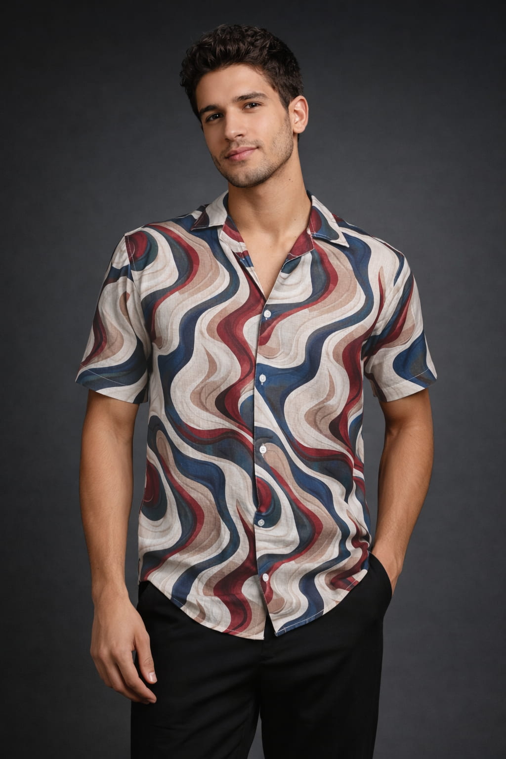 Multicolor Abstract Wave Printed Shirt