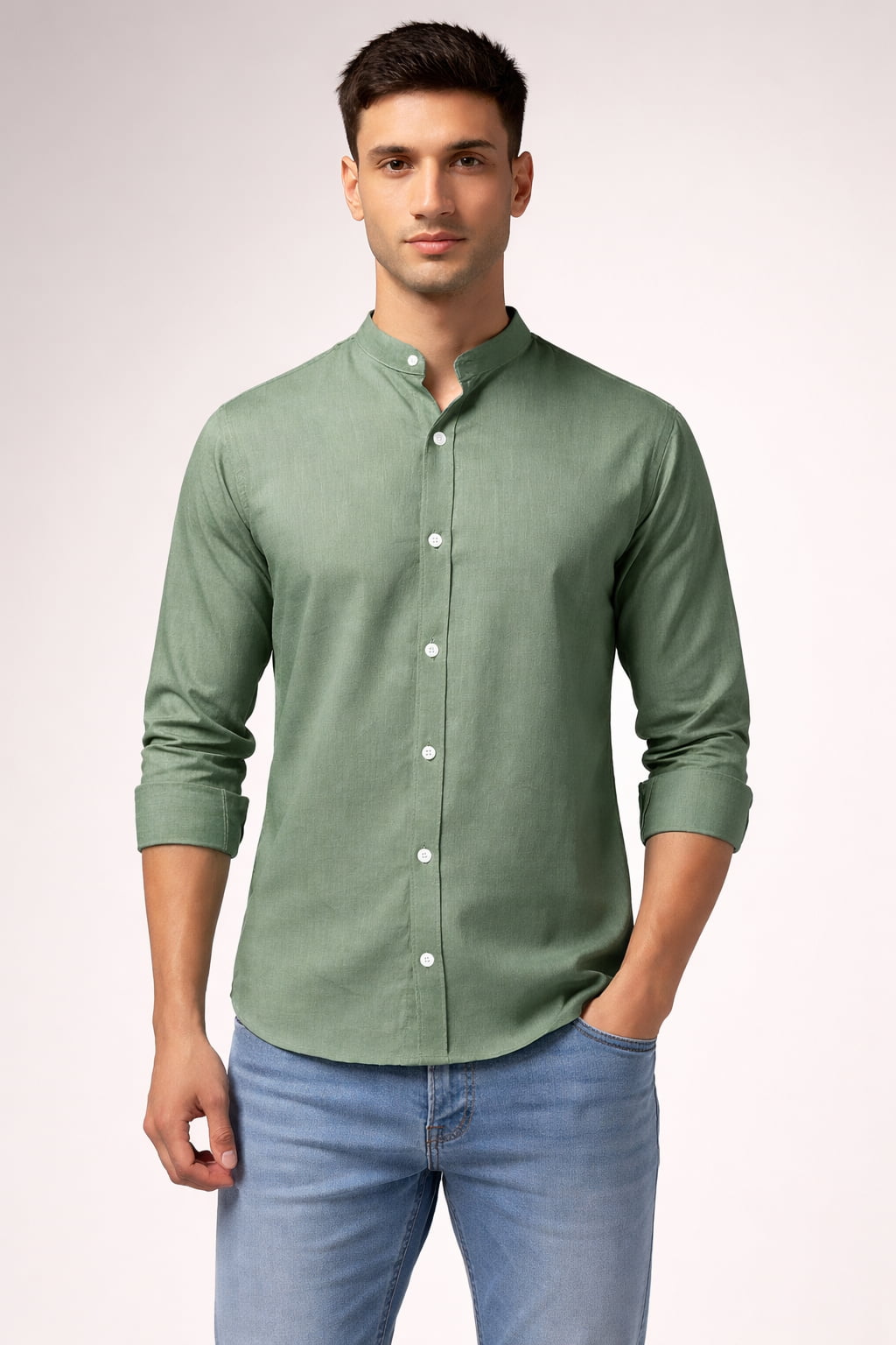Men’s Solid Olive Green Casual Shirt