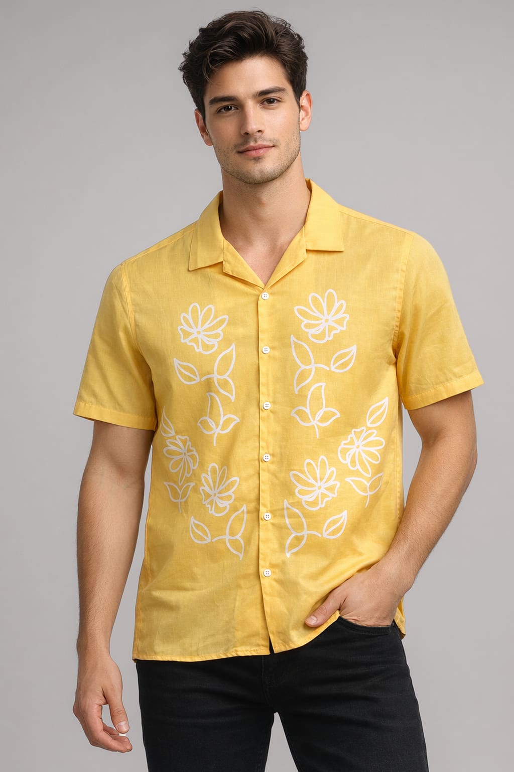 Men’s Premium Yellow Floral Print Casual Shirt