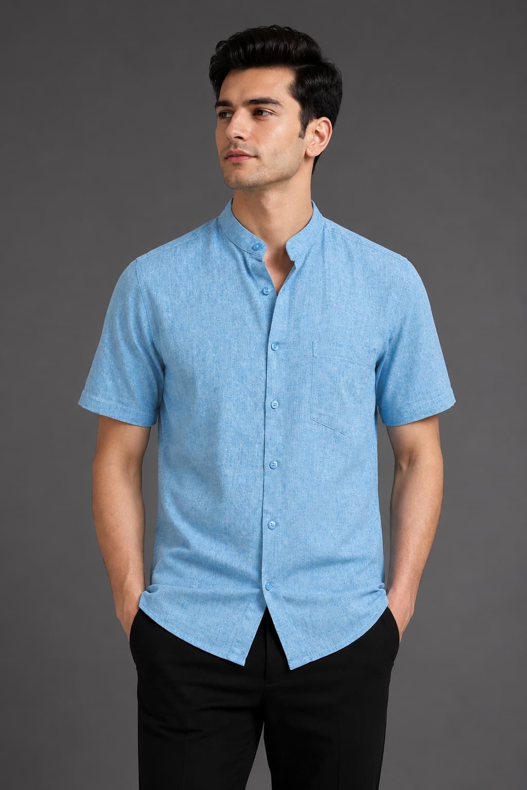 Ocean Blue Color Pure Cotton Men's Shirt