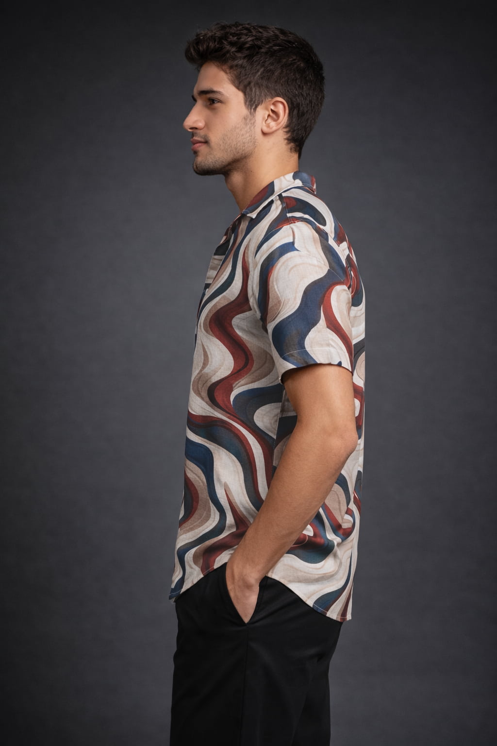 Men’s Abstract Wave Print Casual Shirt