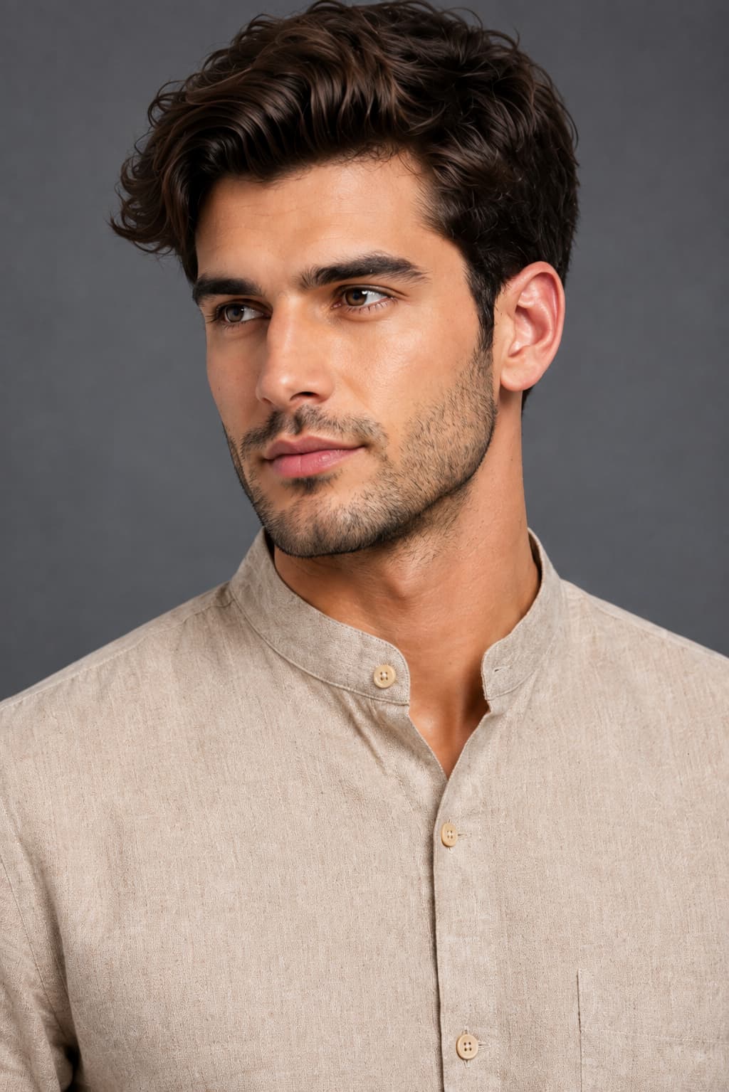 Natural Beige Color Pure Cotton Men's Shirt