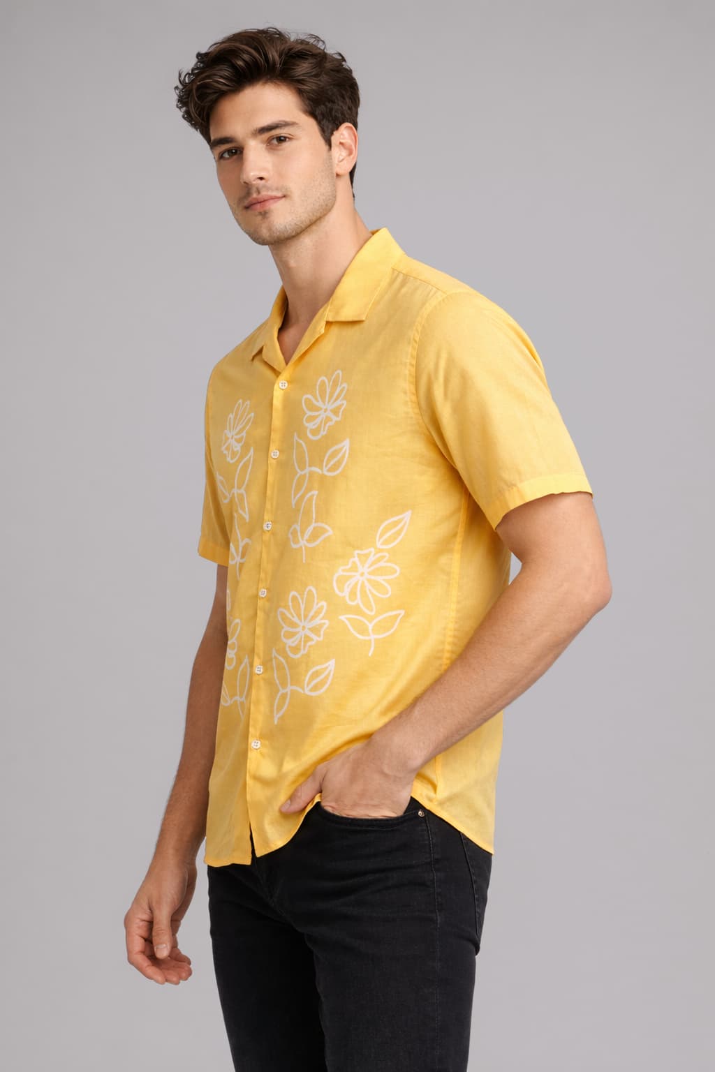 Men’s Premium Yellow Floral Print Casual Shirt