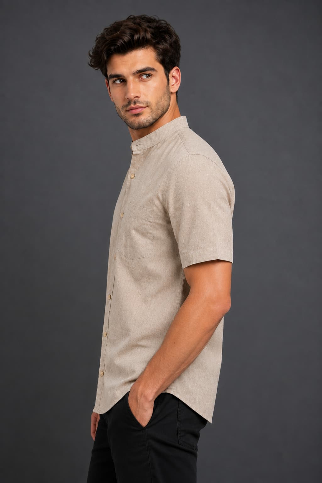 Natural Beige Color Pure Cotton Men's Shirt