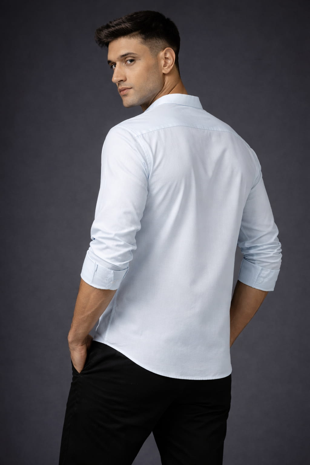 Men's Premium Cotton Light Blue Mandarin Collar Full Sleeve Shirt