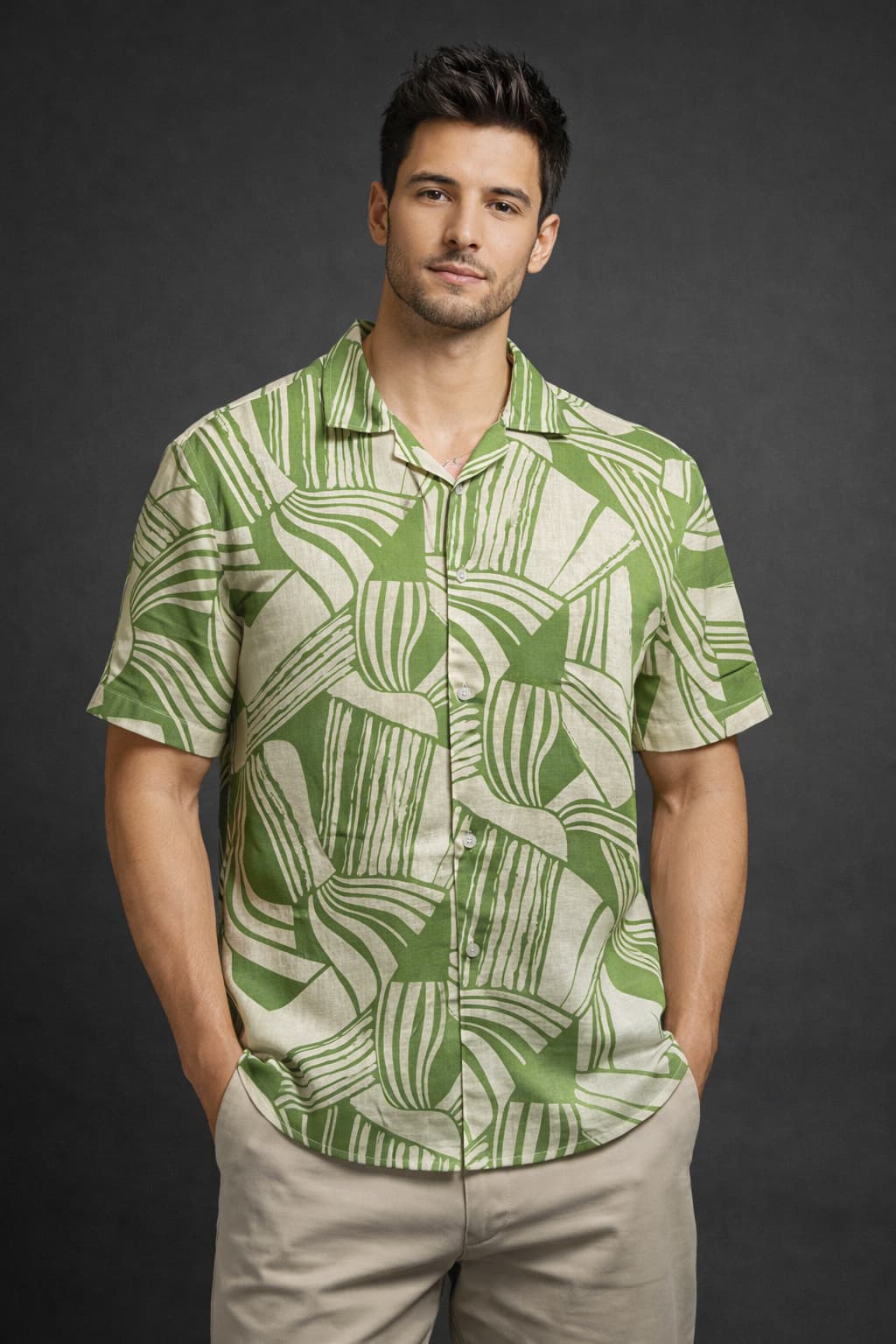 Men’s Green Printed Casual Shirt