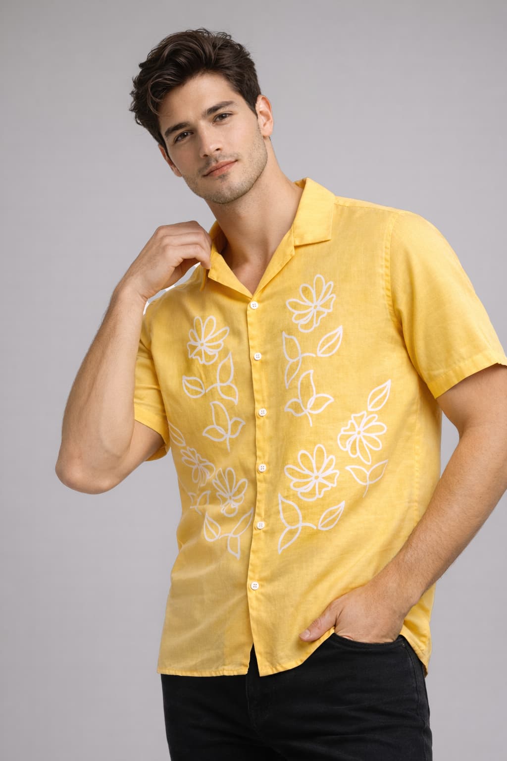 Men’s Premium Yellow Floral Print Casual Shirt
