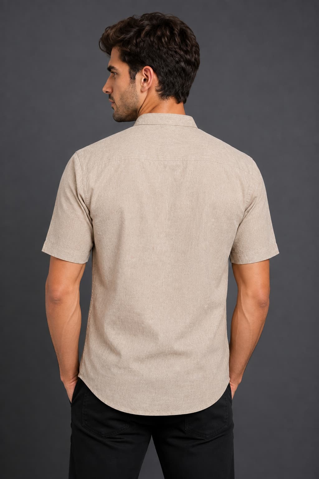 Natural Beige Color Pure Cotton Men's Shirt