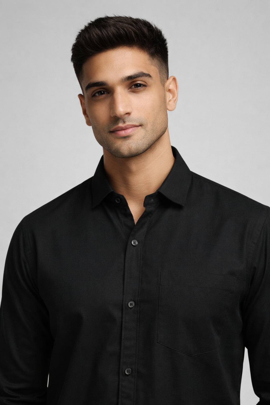 Black Plain Cotton Full Sleeve Men's Shirt