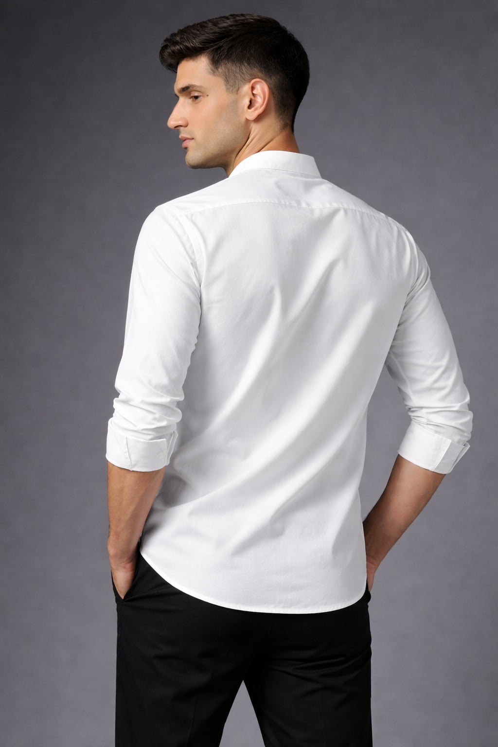 Men's Premium Cotton White Mandarin Collar Full Sleeve Shirt