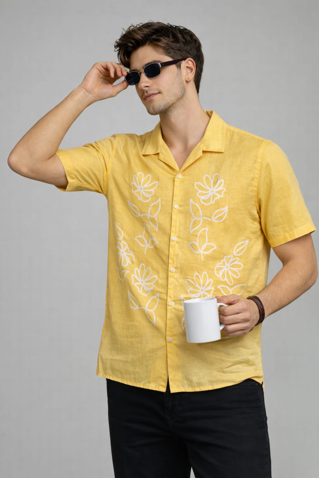 Men’s Premium Yellow Floral Print Casual Shirt