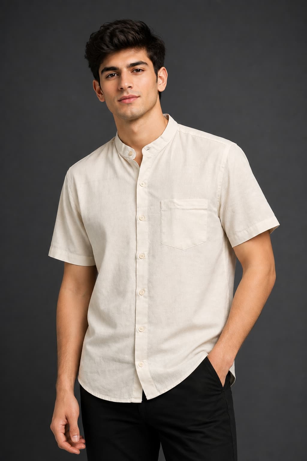 Pearl White Color Pure Cotton Men's Shirt