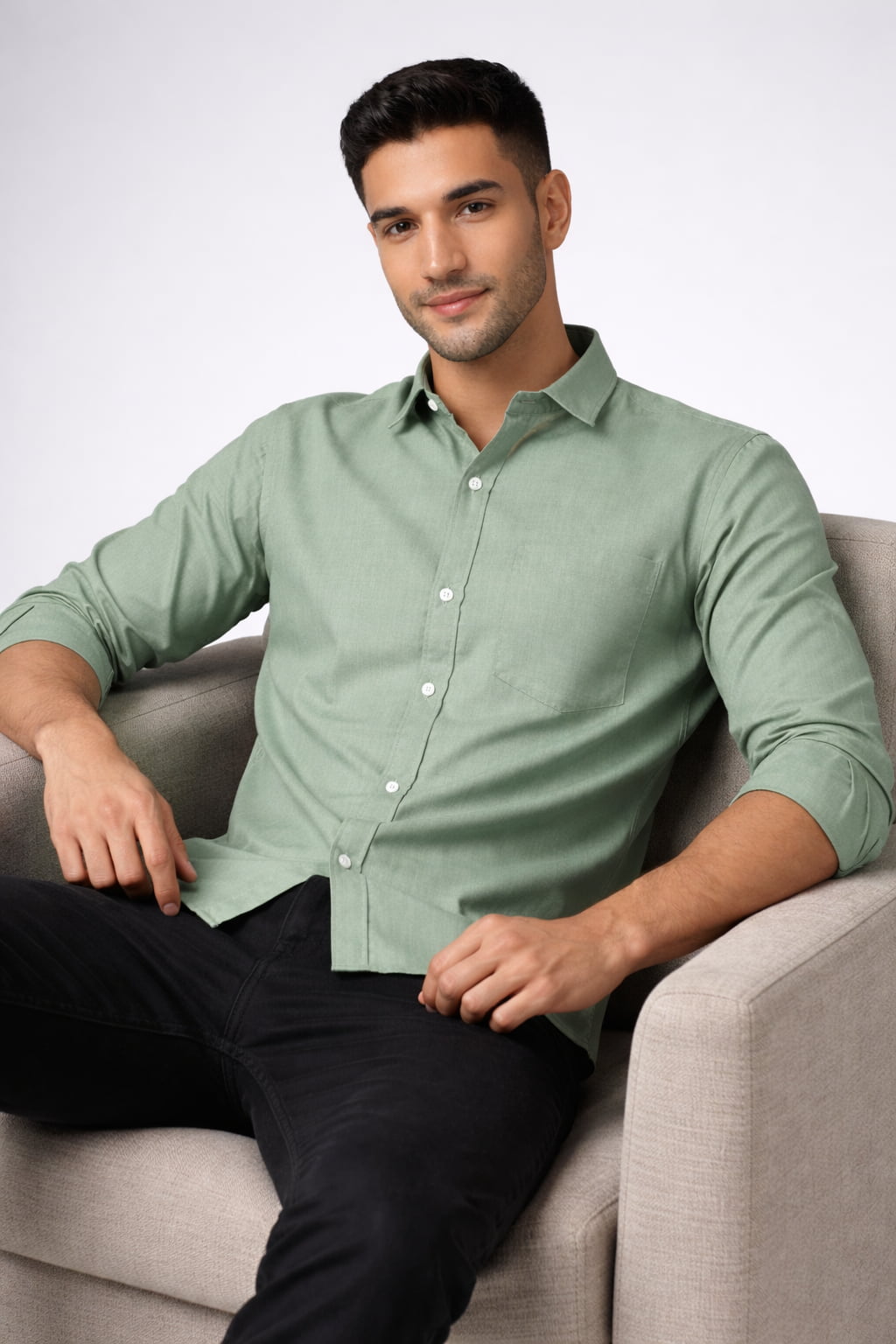 Classic Olive Green Cotton Full Sleeve Men's Shirt