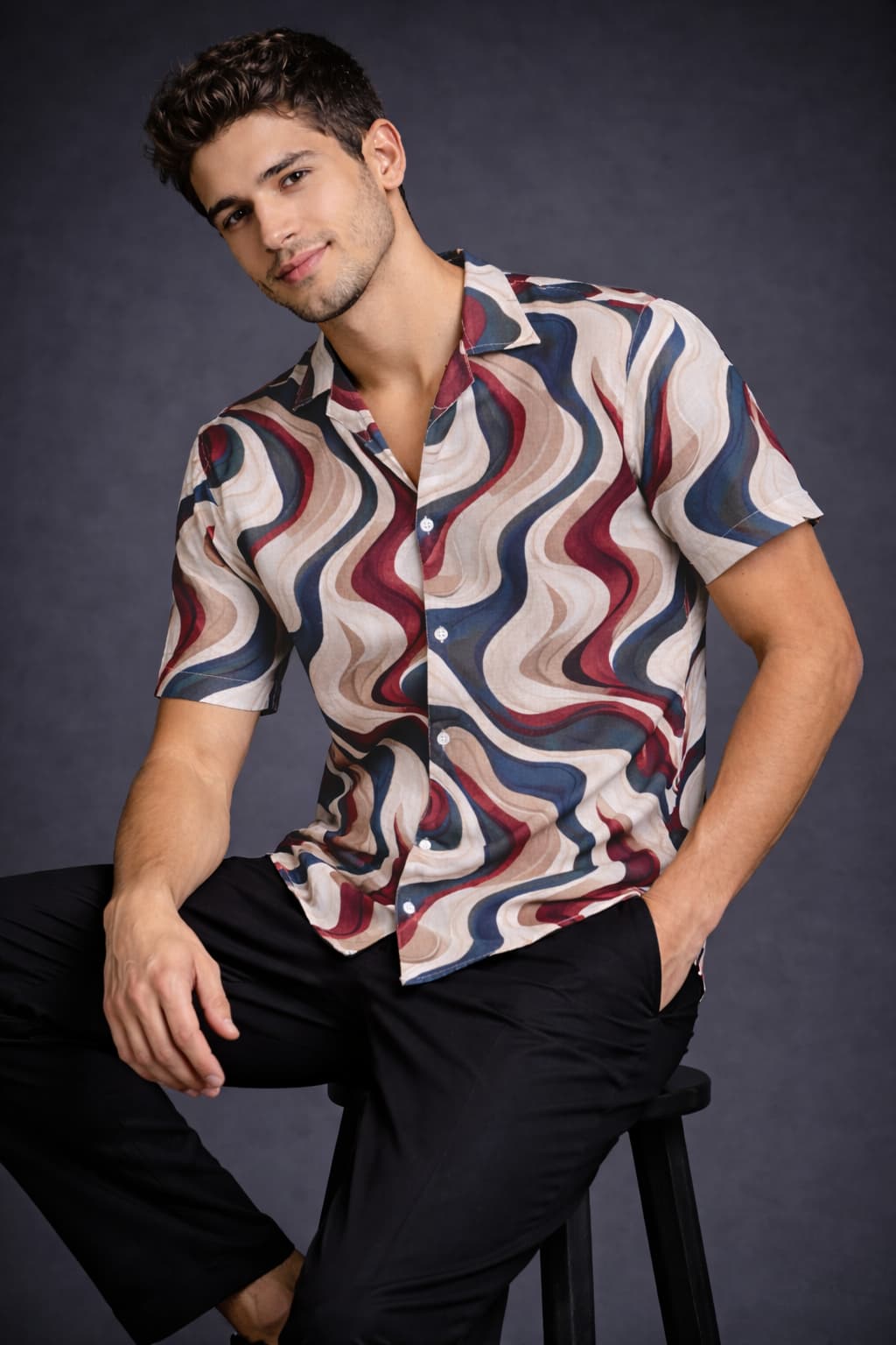 Multicolor Abstract Wave Printed Shirt