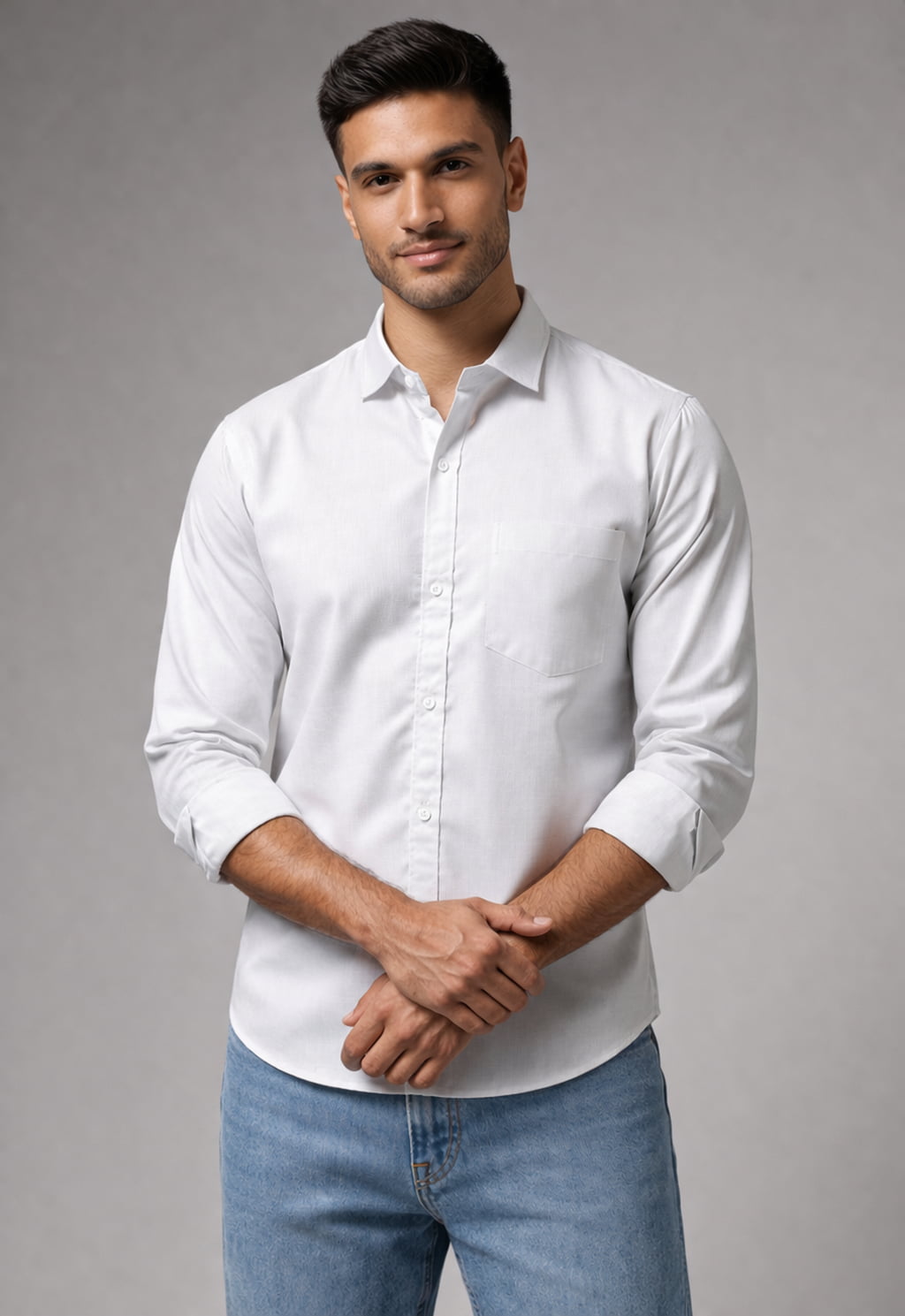 Premium White Cotton Full Sleeve Men's Shirt