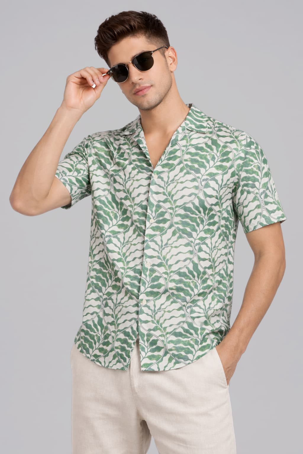 Green Botanical Printed Shirt