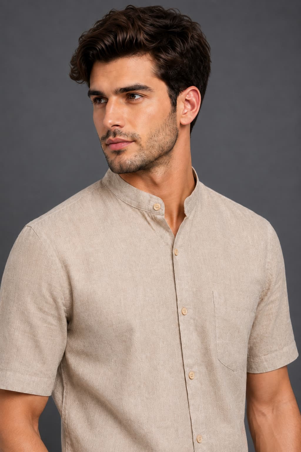 Natural Beige Color Pure Cotton Men's Shirt