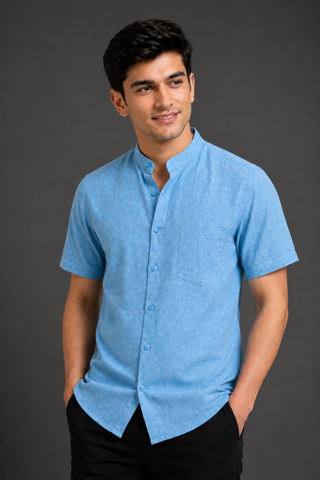 Ocean Blue Color Pure Cotton Men's Shirt