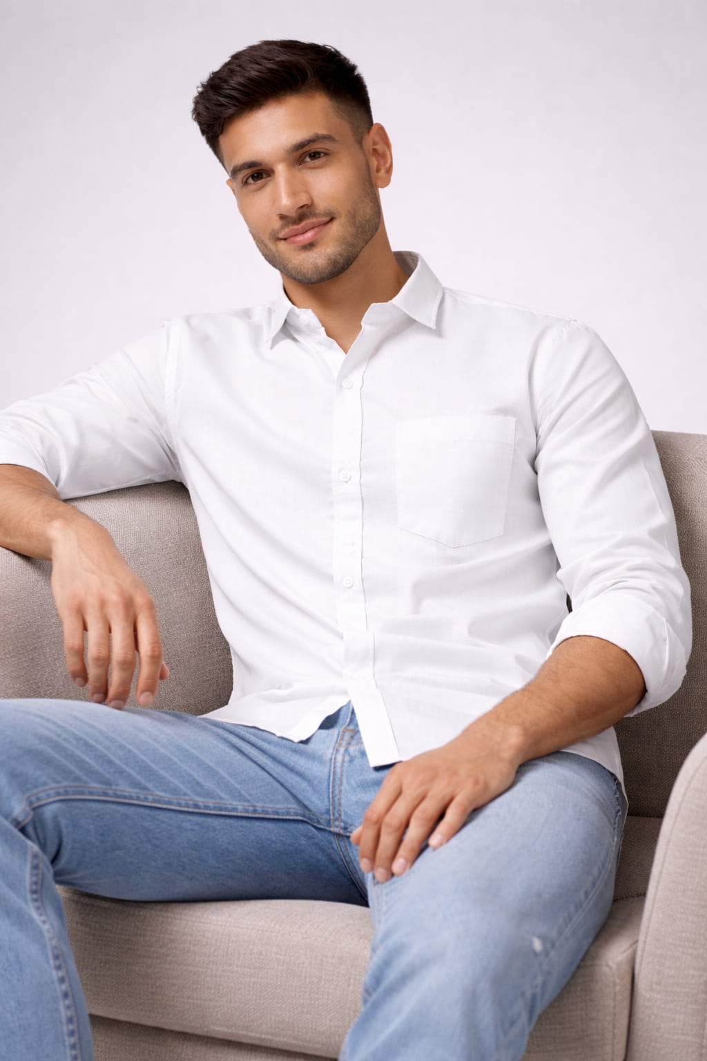 Premium White Cotton Full Sleeve Men's Shirt