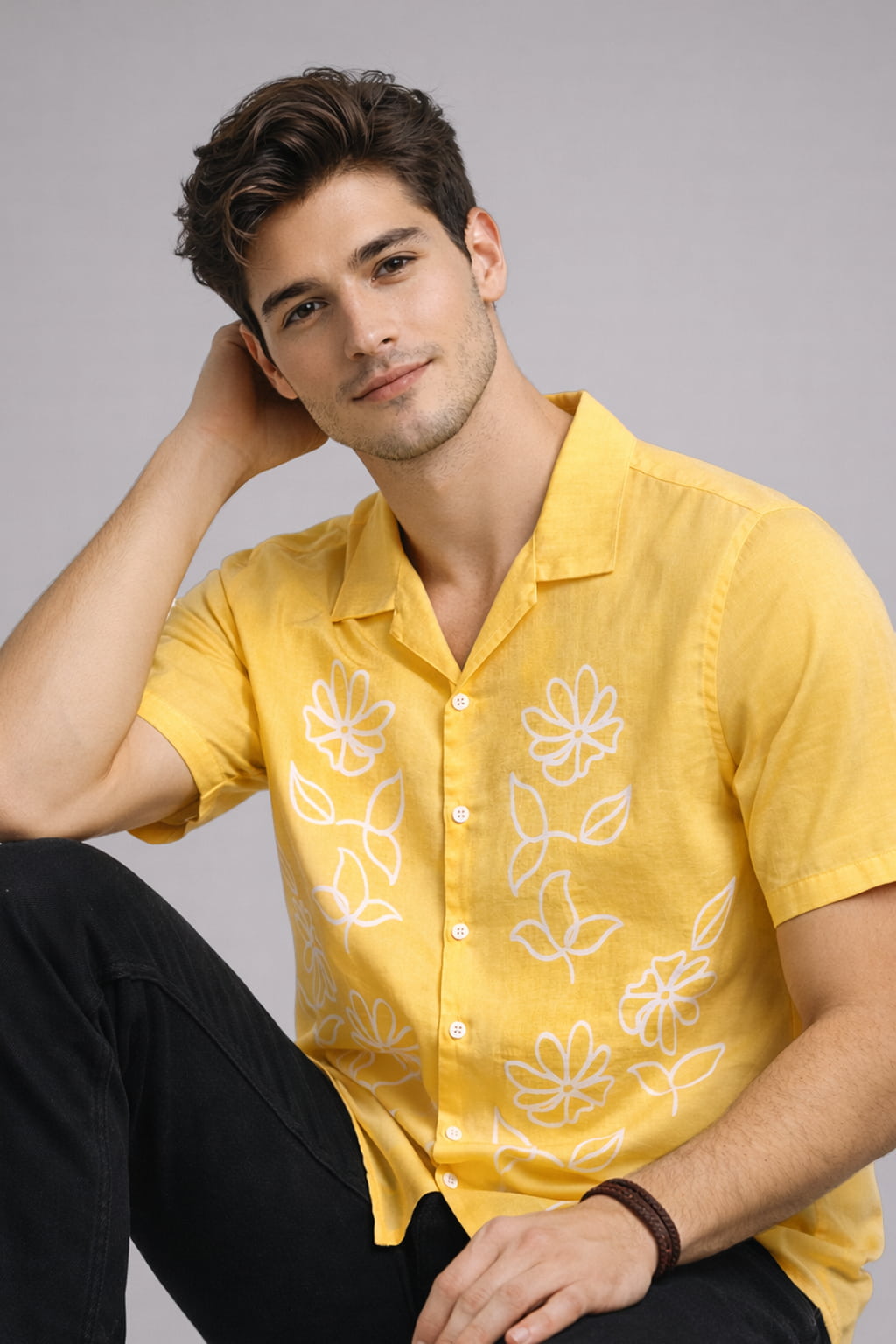 Men’s Premium Yellow Floral Print Casual Shirt