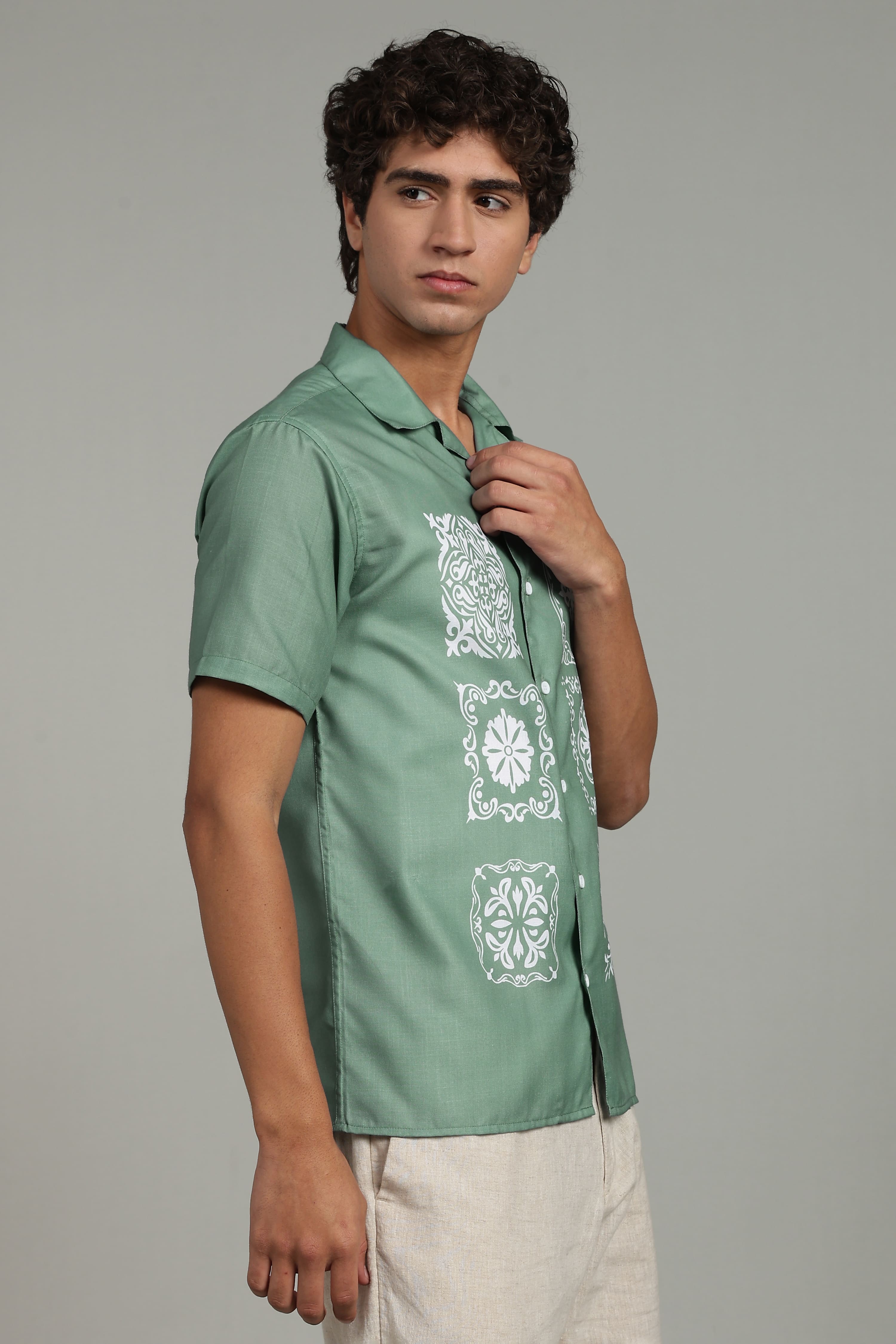Men’s Premium Sage Green Ornamental Print Casual Shirt