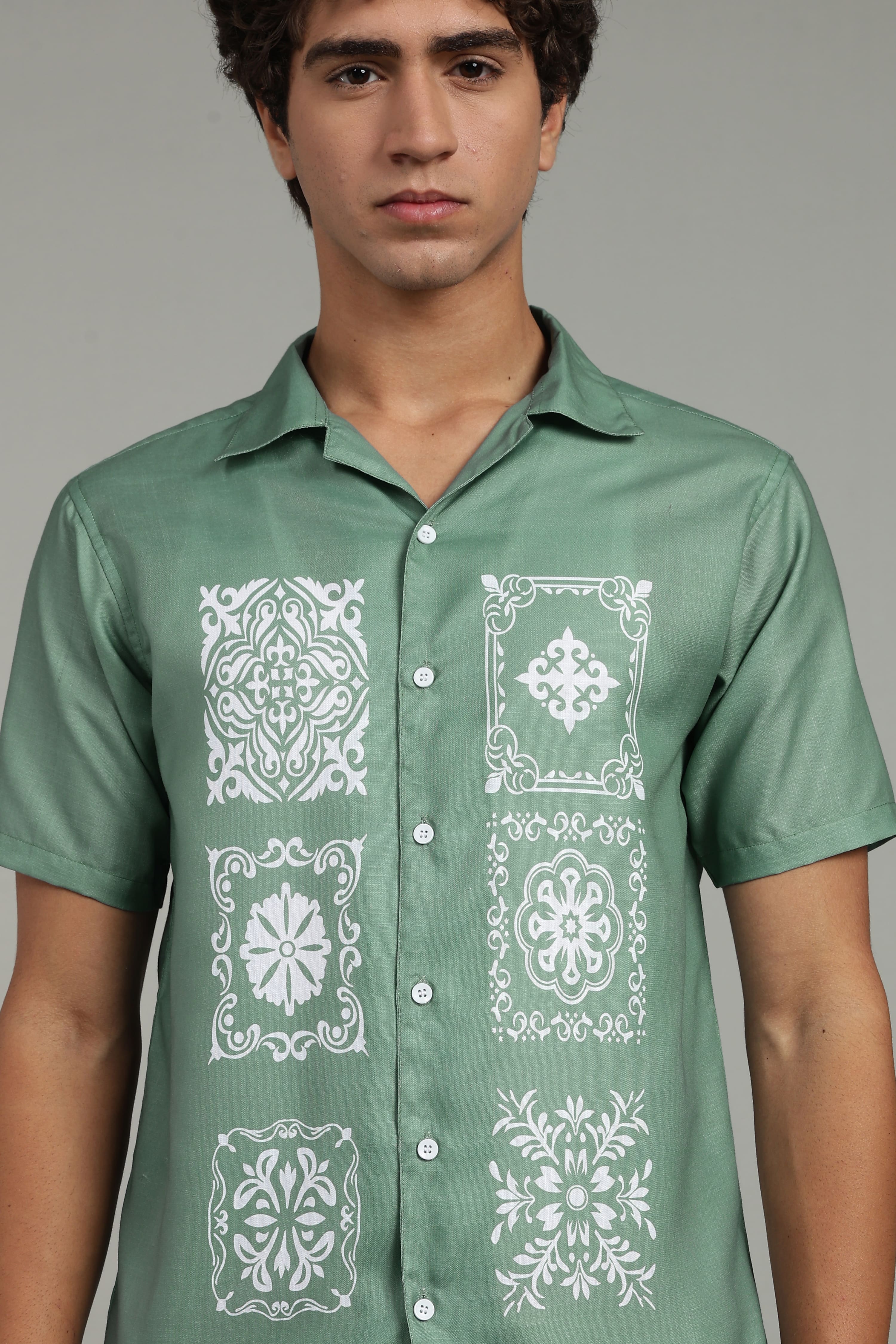 Men’s Premium Sage Green Ornamental Print Casual Shirt