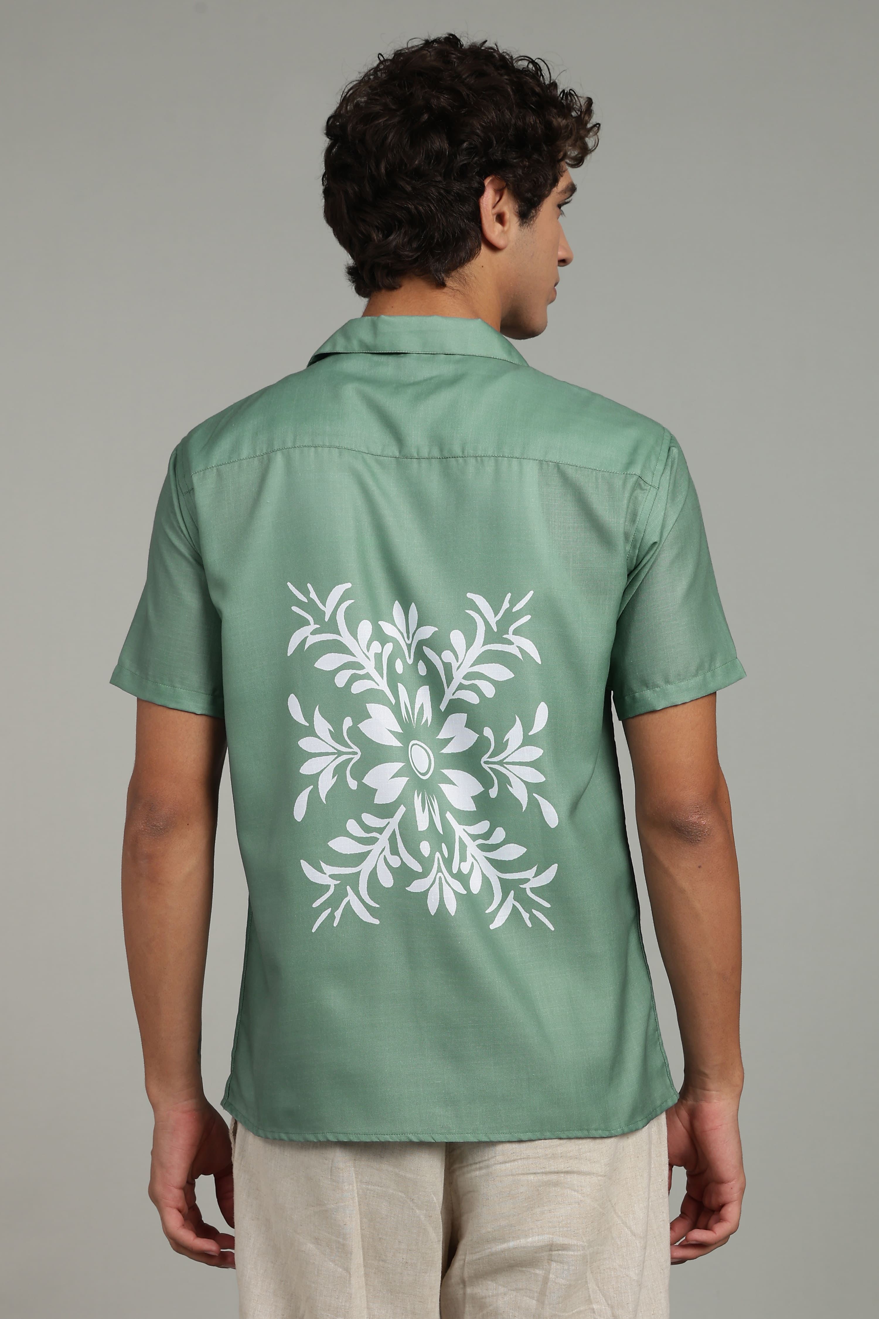 Men’s Premium Sage Green Ornamental Print Casual Shirt