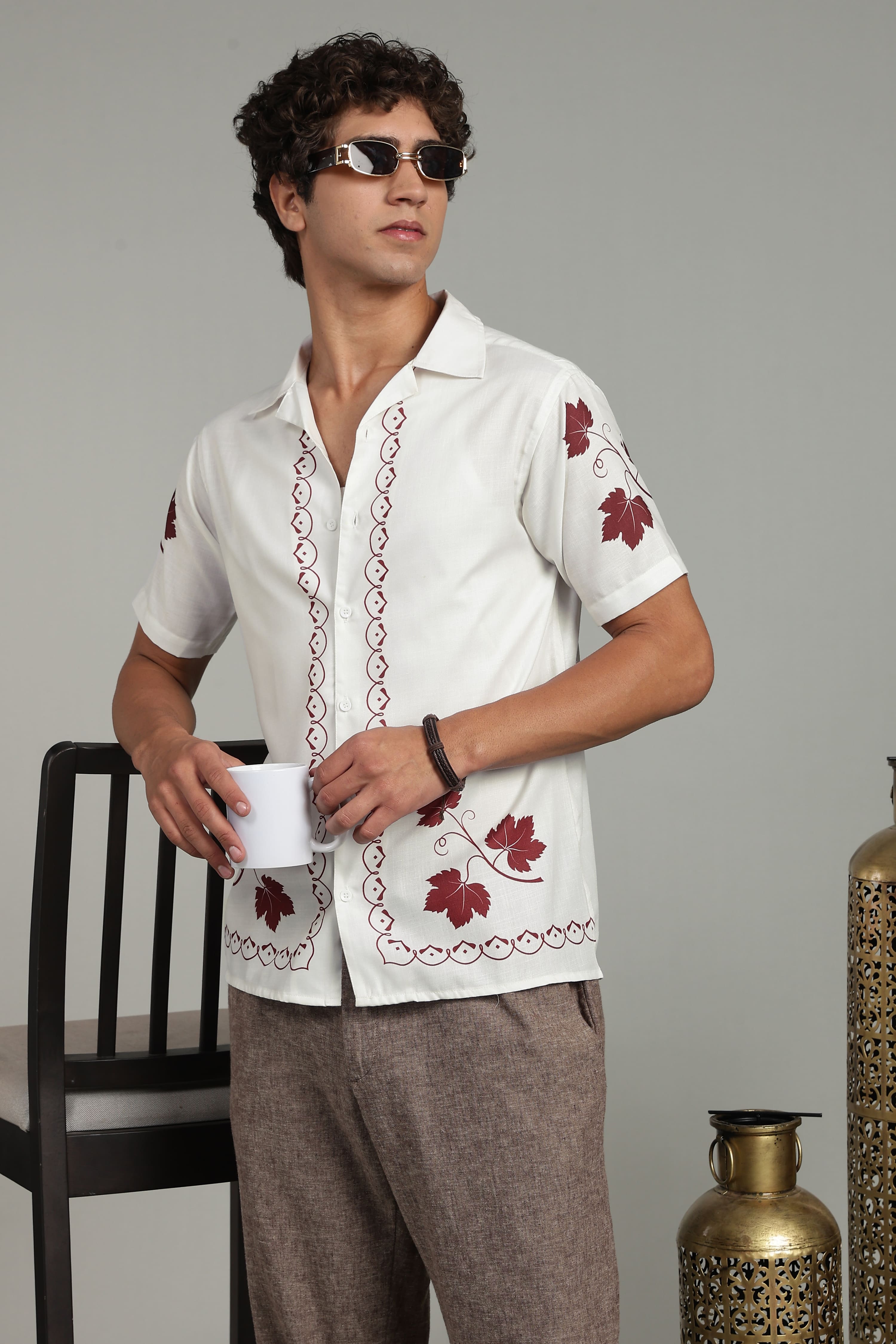 Men’s Vintage Floral Embroidered Casual Shirt
