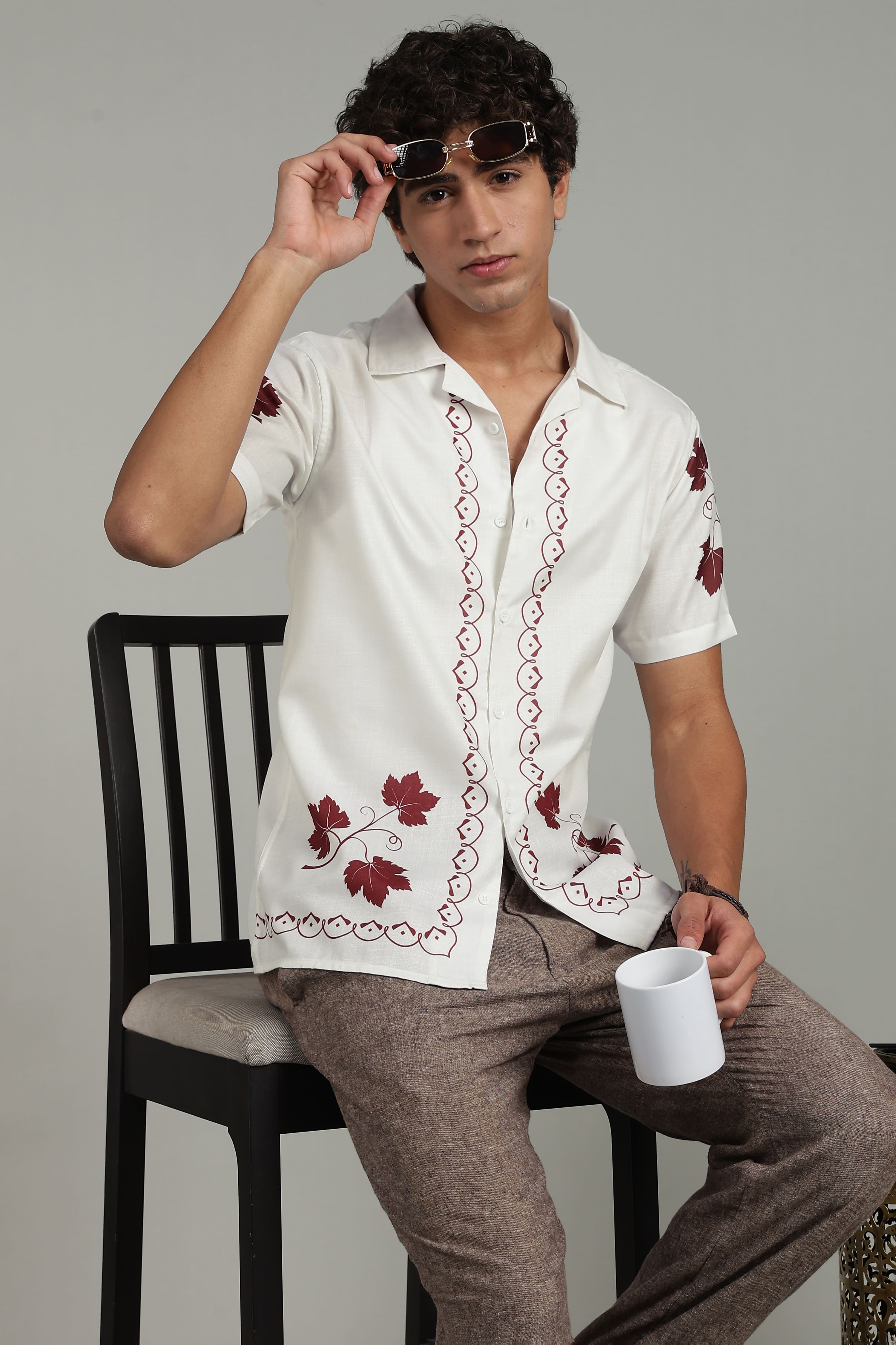 Men’s Vintage Floral Embroidered Casual Shirt