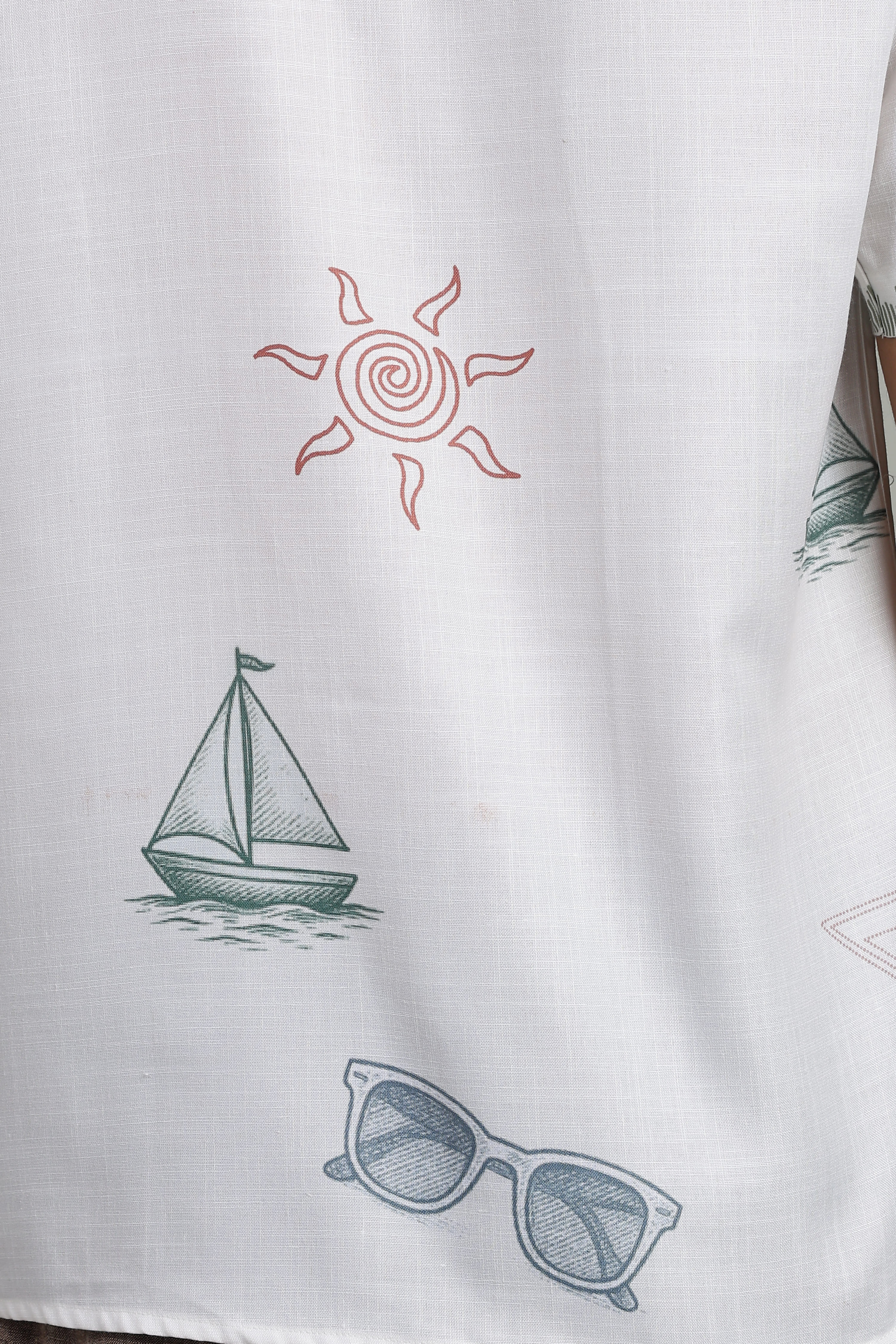 Men’s Premium White Coastal Print Casual Shirt