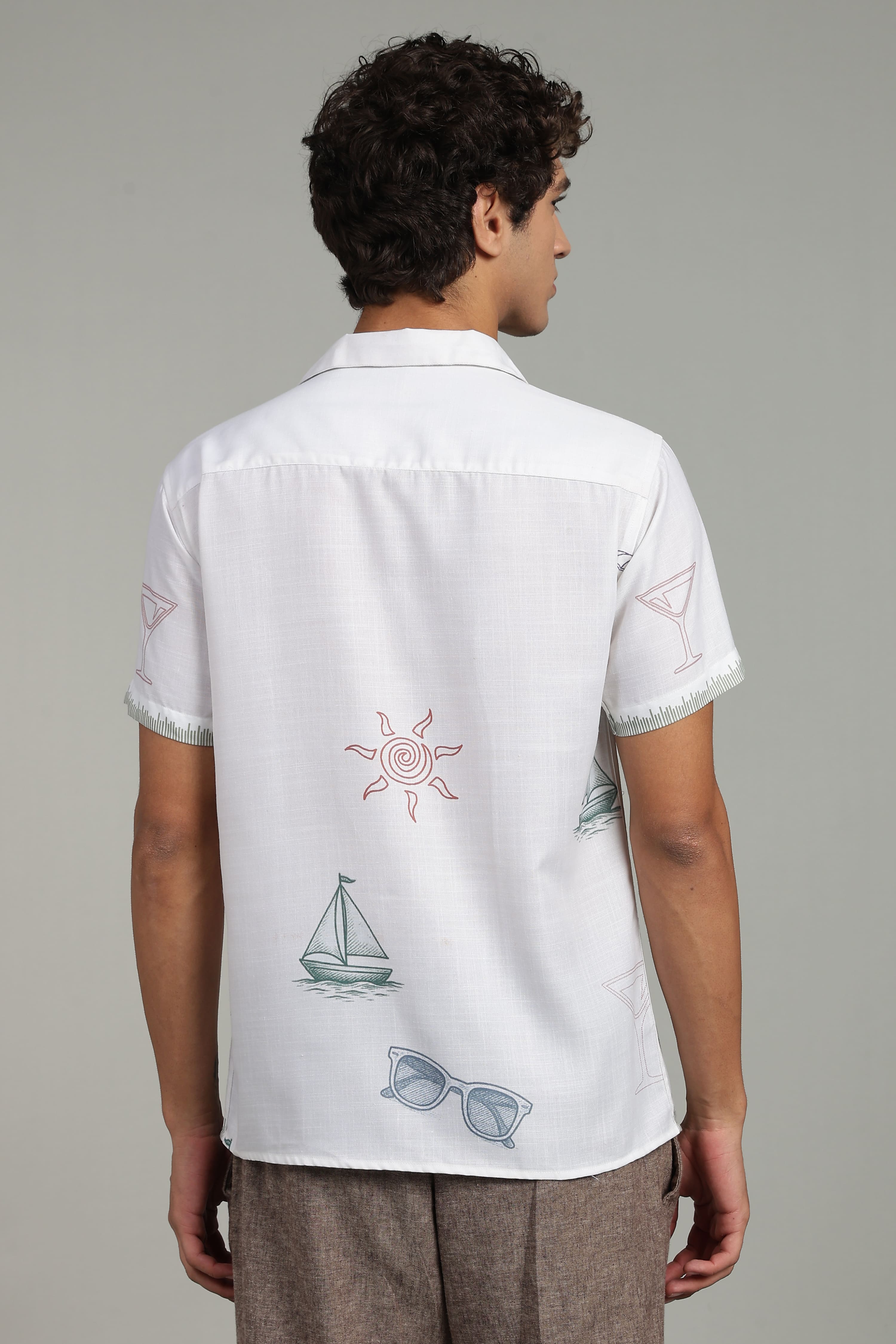 Men’s Premium White Coastal Print Casual Shirt