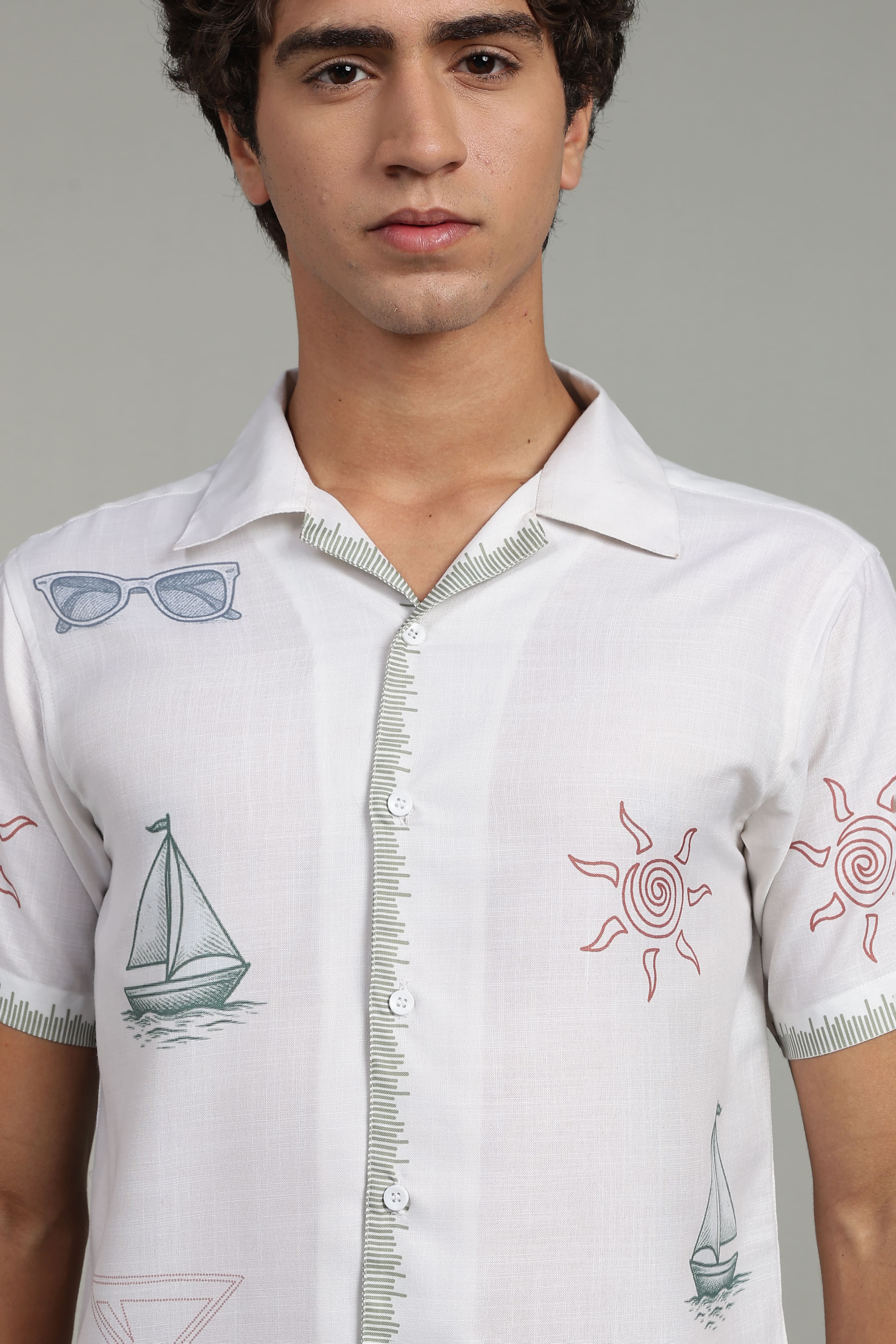 Men’s Premium White Coastal Print Casual Shirt