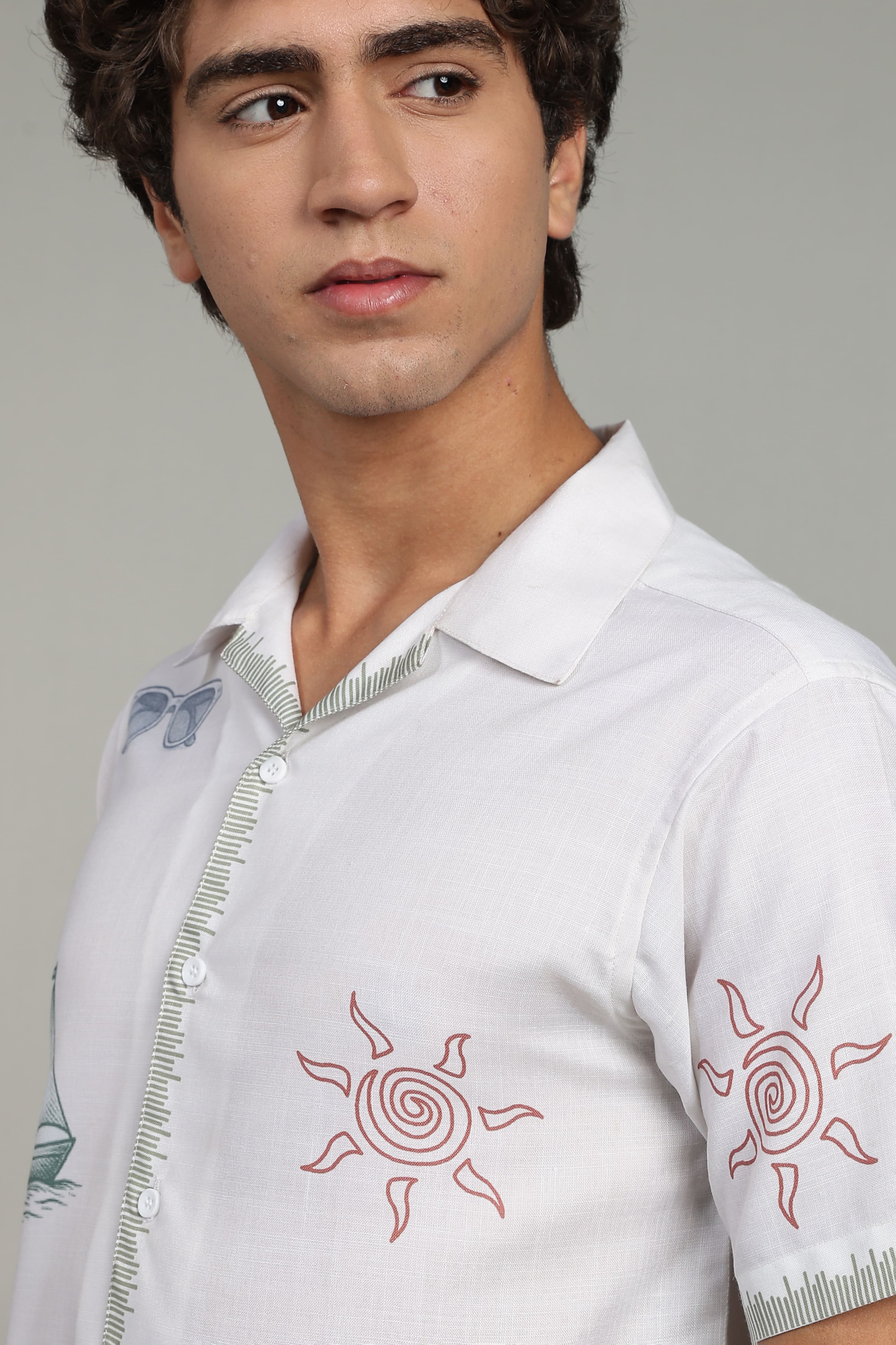 Men’s Premium White Coastal Print Casual Shirt