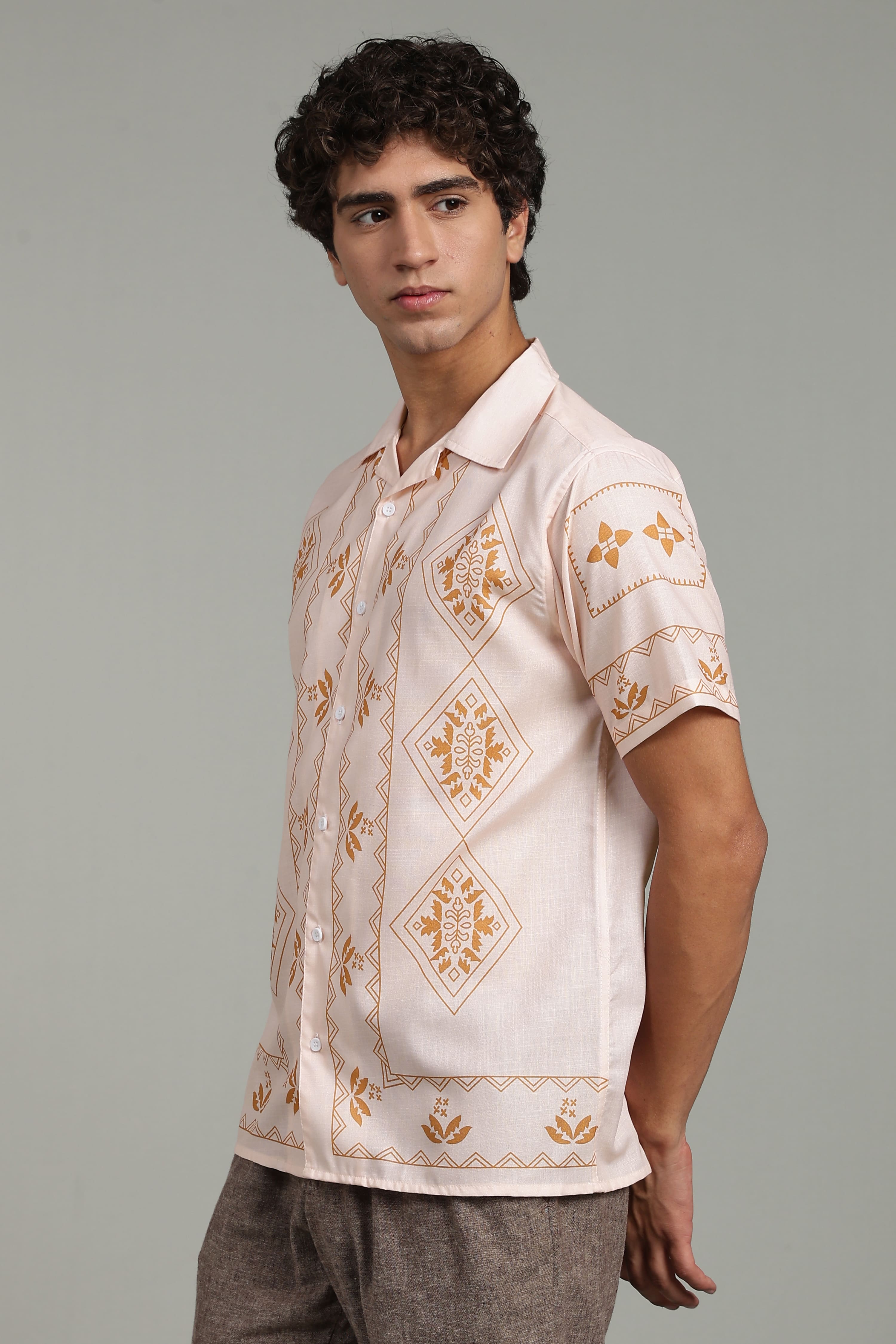 Men’s Premium Beige Ethnic Print Casual Shirt
