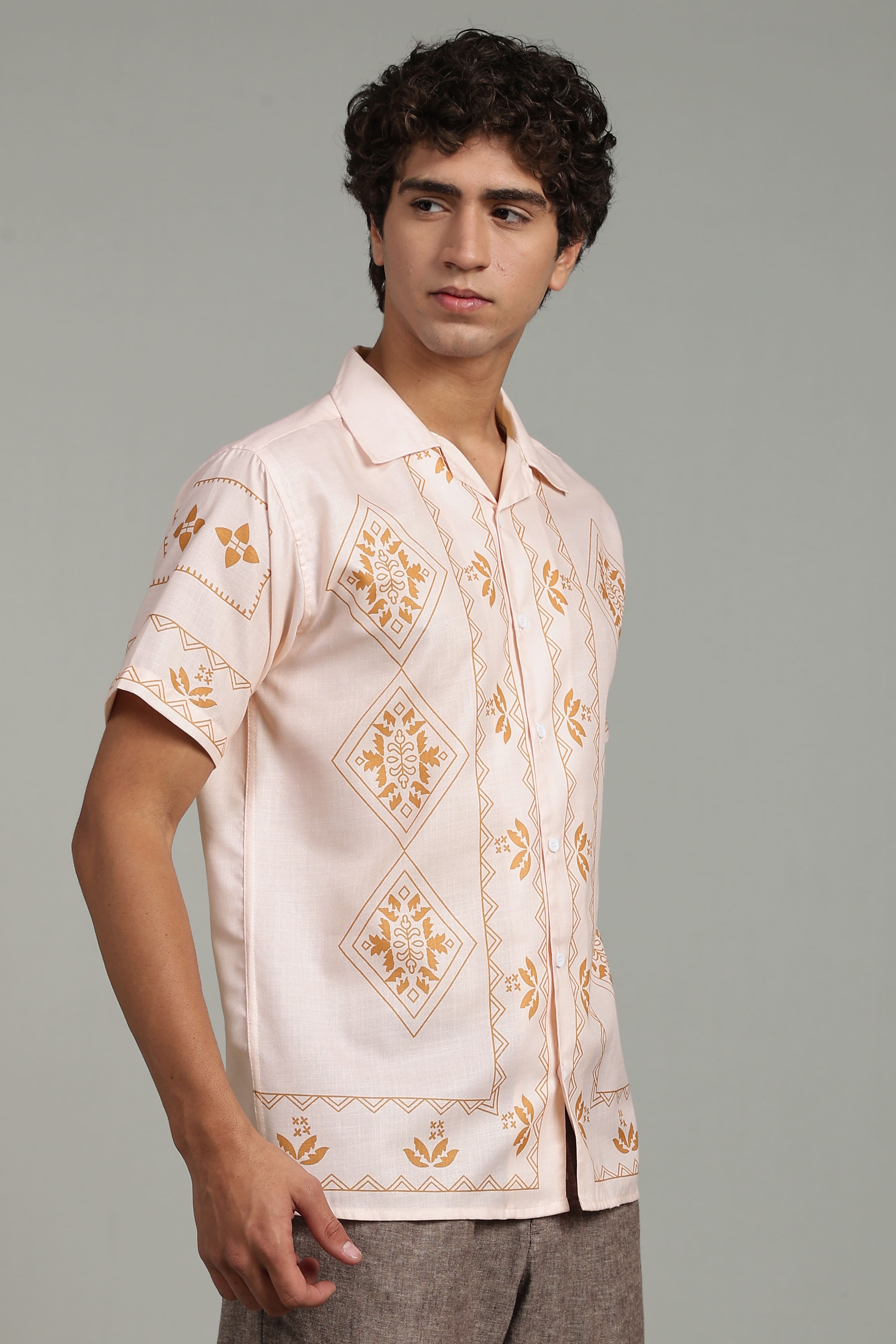 Men’s Premium Beige Ethnic Print Casual Shirt