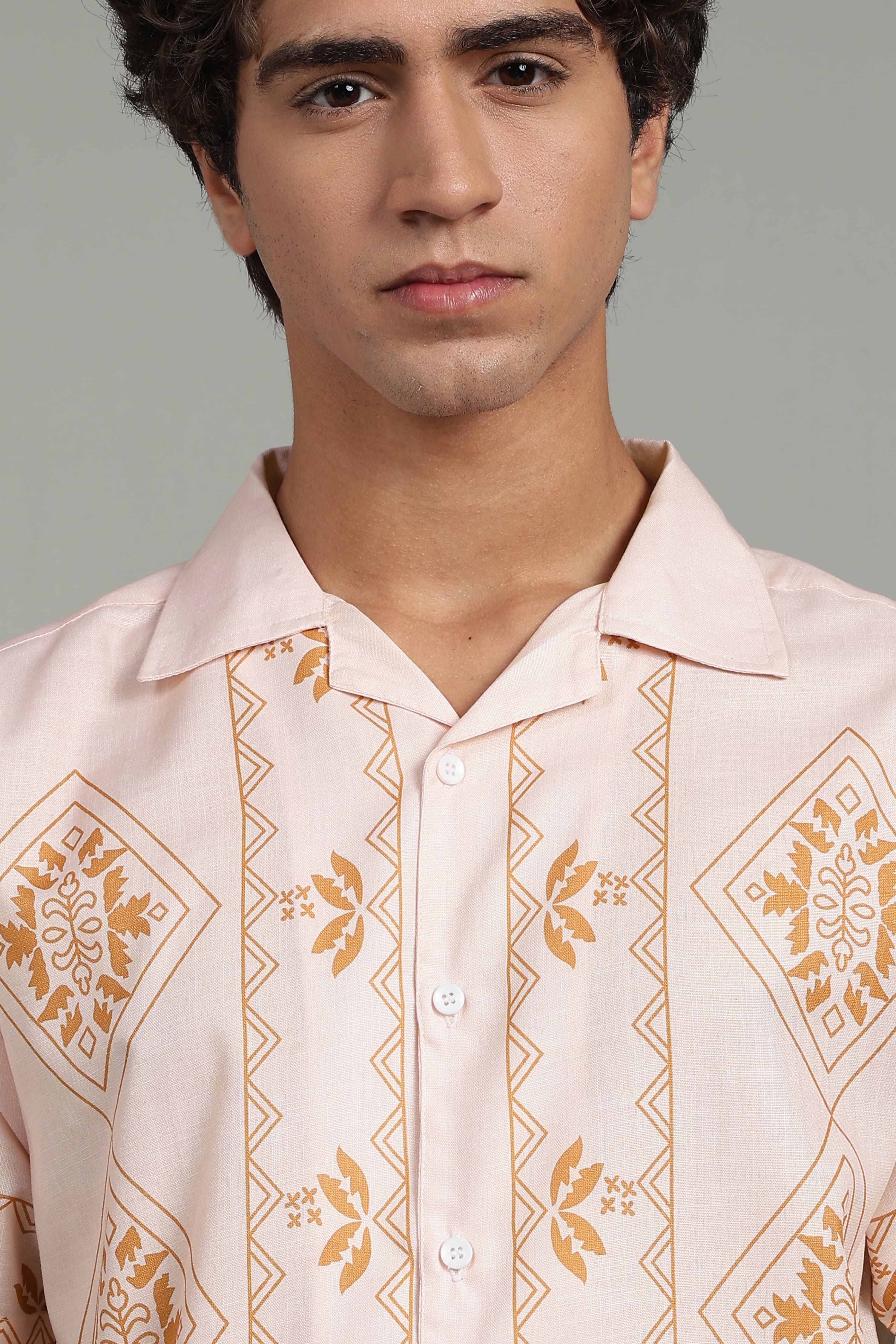 Men’s Premium Beige Ethnic Print Casual Shirt