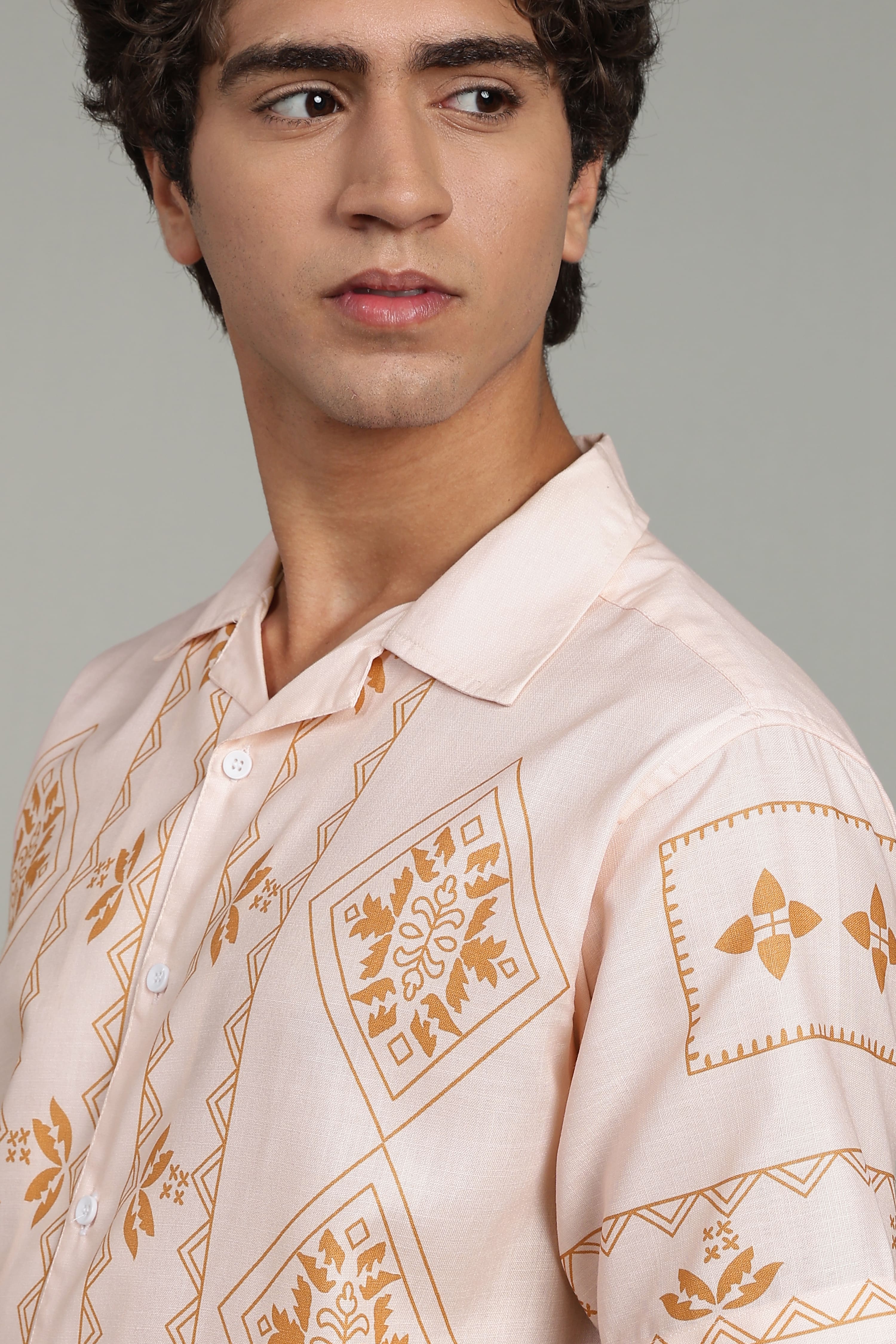 Men’s Premium Beige Ethnic Print Casual Shirt