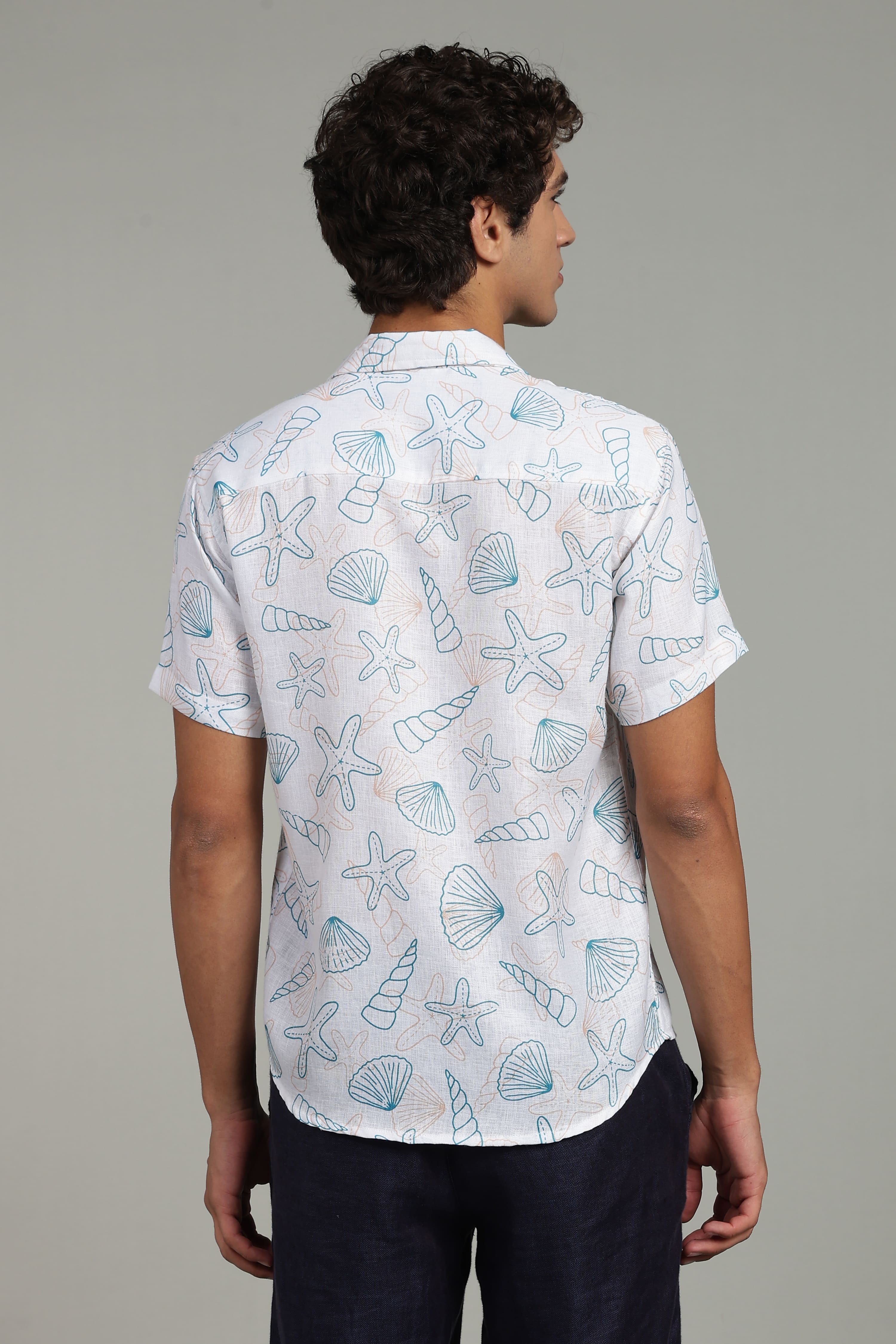 White Seashell Printed Men's Shirt