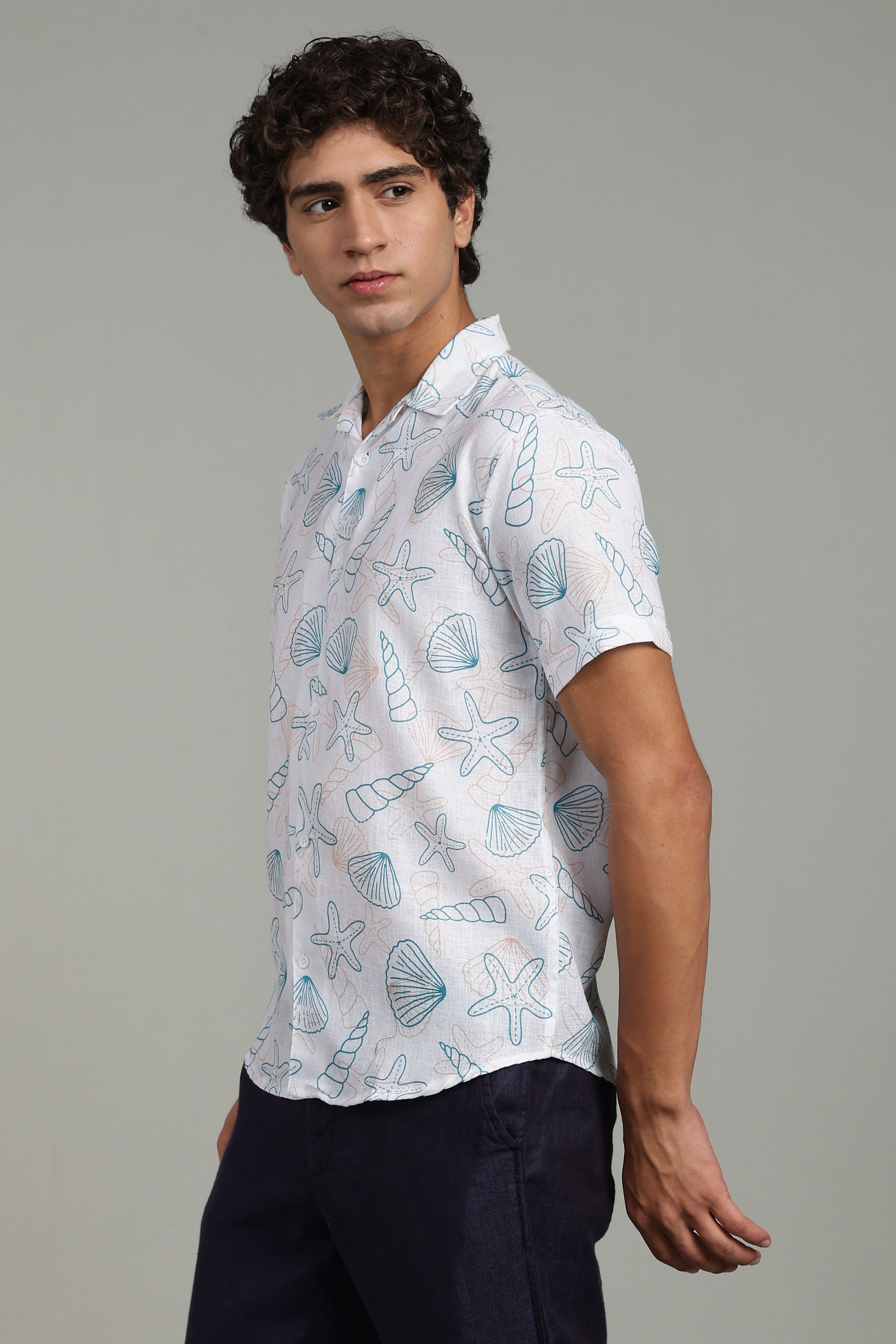 White Seashell Printed Men's Shirt