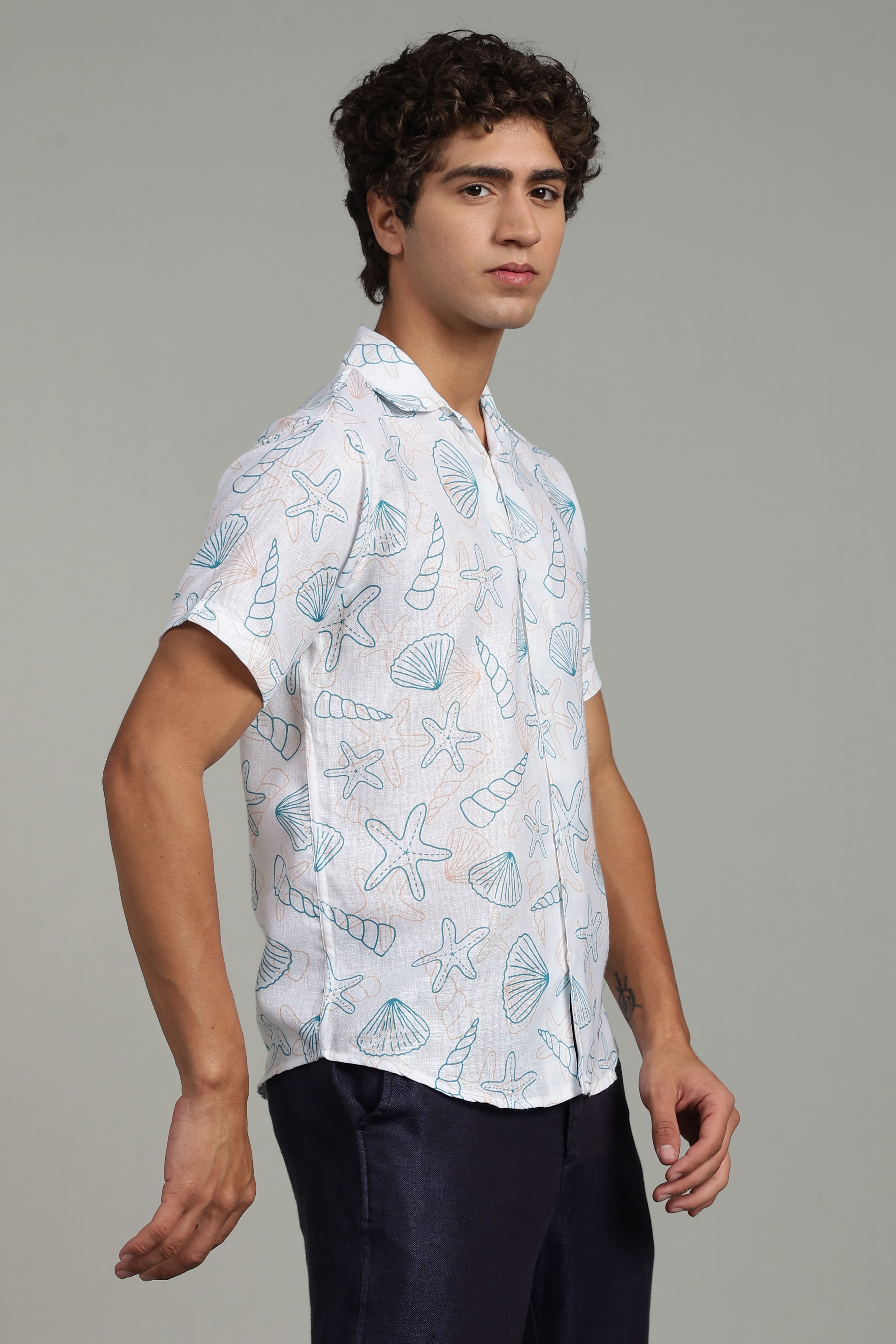 White Seashell Printed Men's Shirt