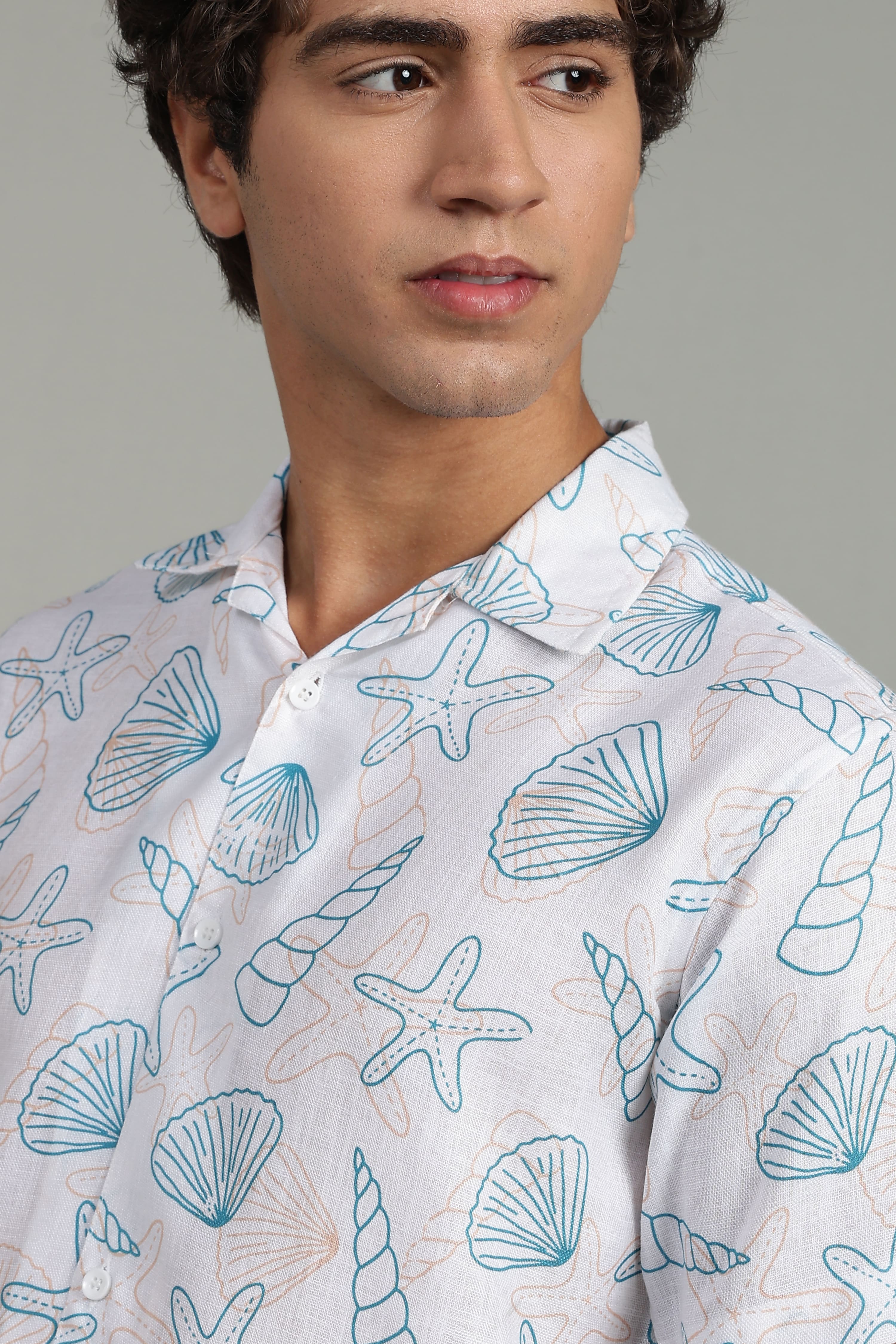 White Seashell Printed Men's Shirt