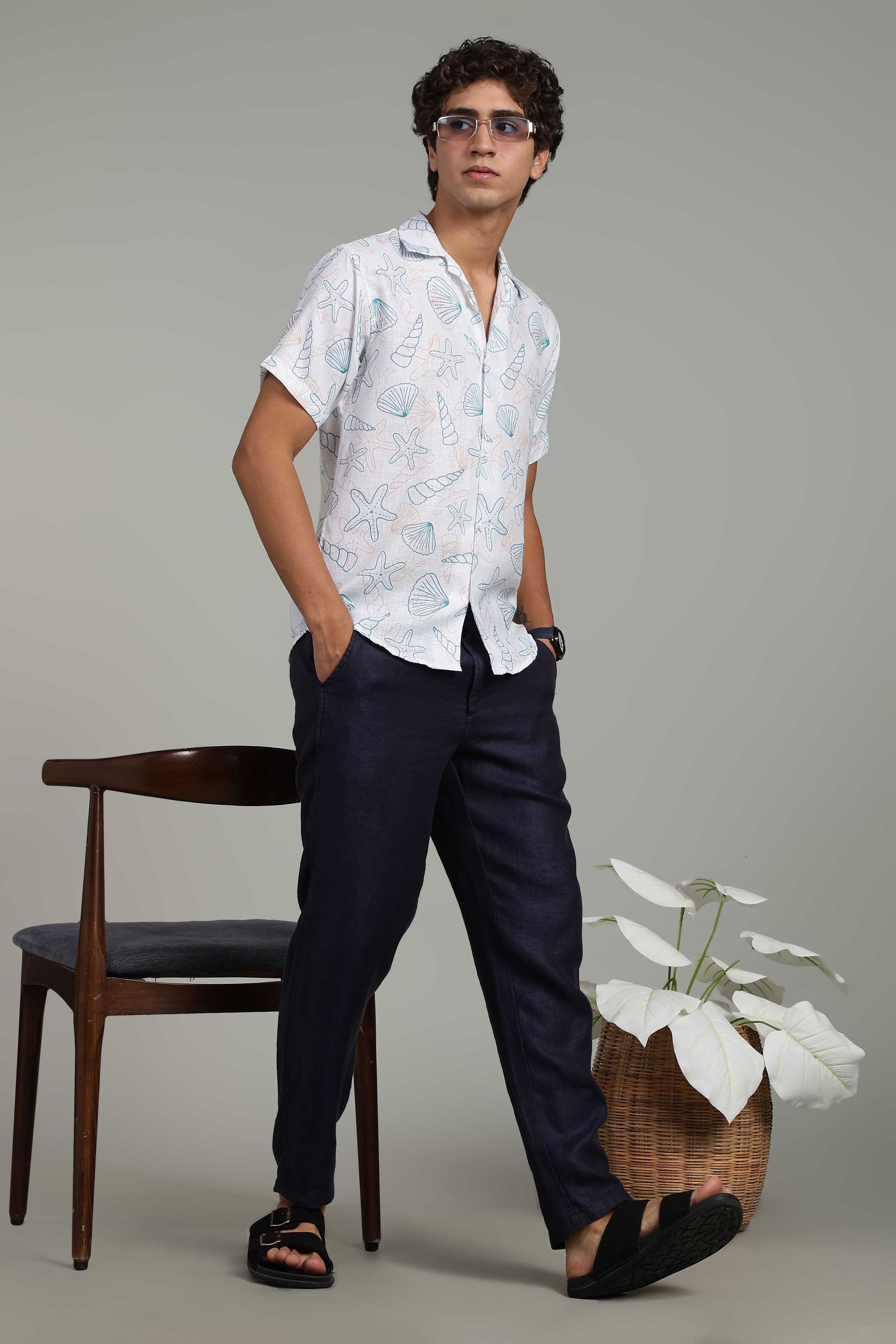 White Seashell Printed Men's Shirt