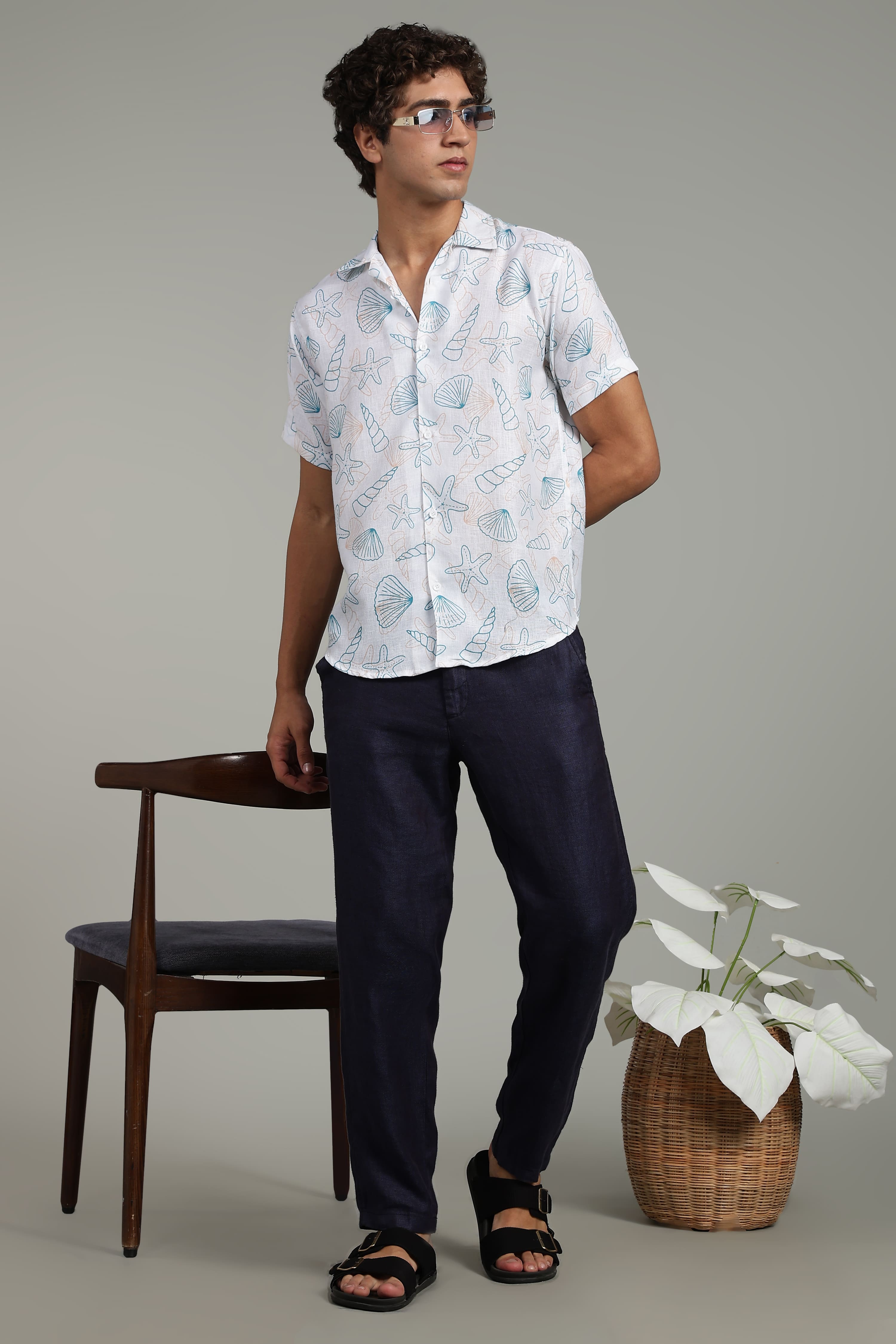 White Seashell Printed Men's Shirt