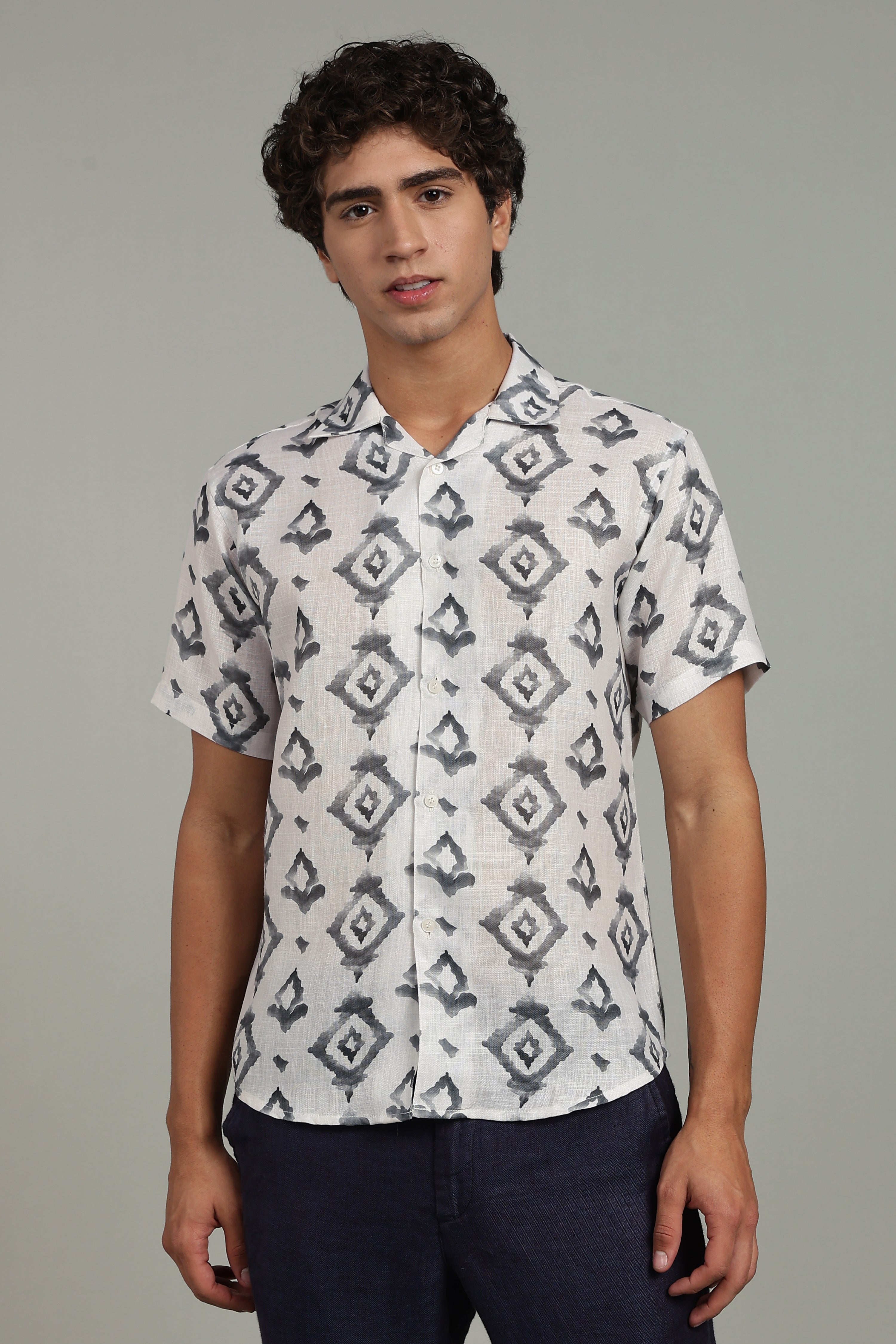 Men’s Grey Printed Casual Shirt