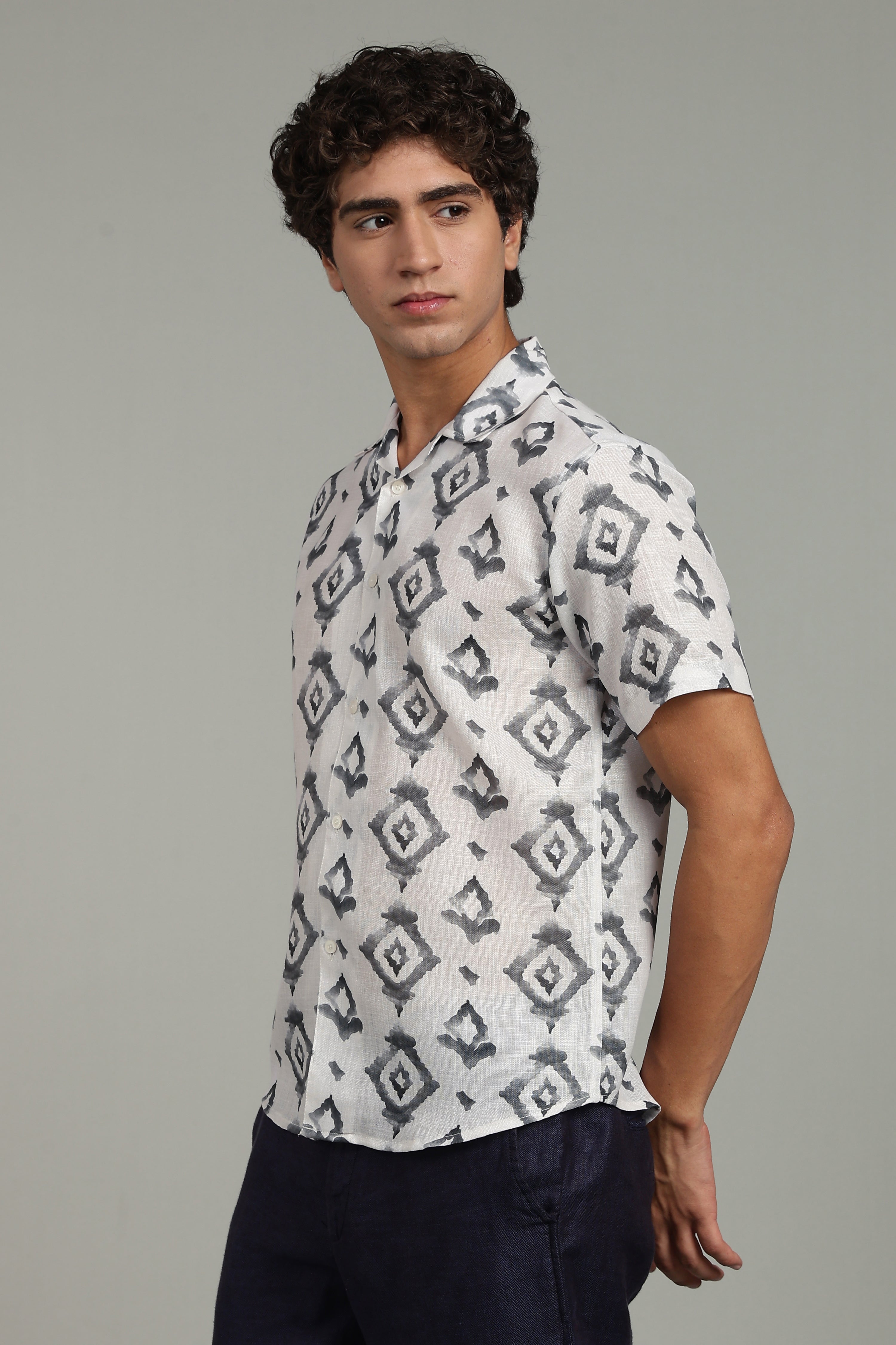 Men’s Grey Printed Casual Shirt
