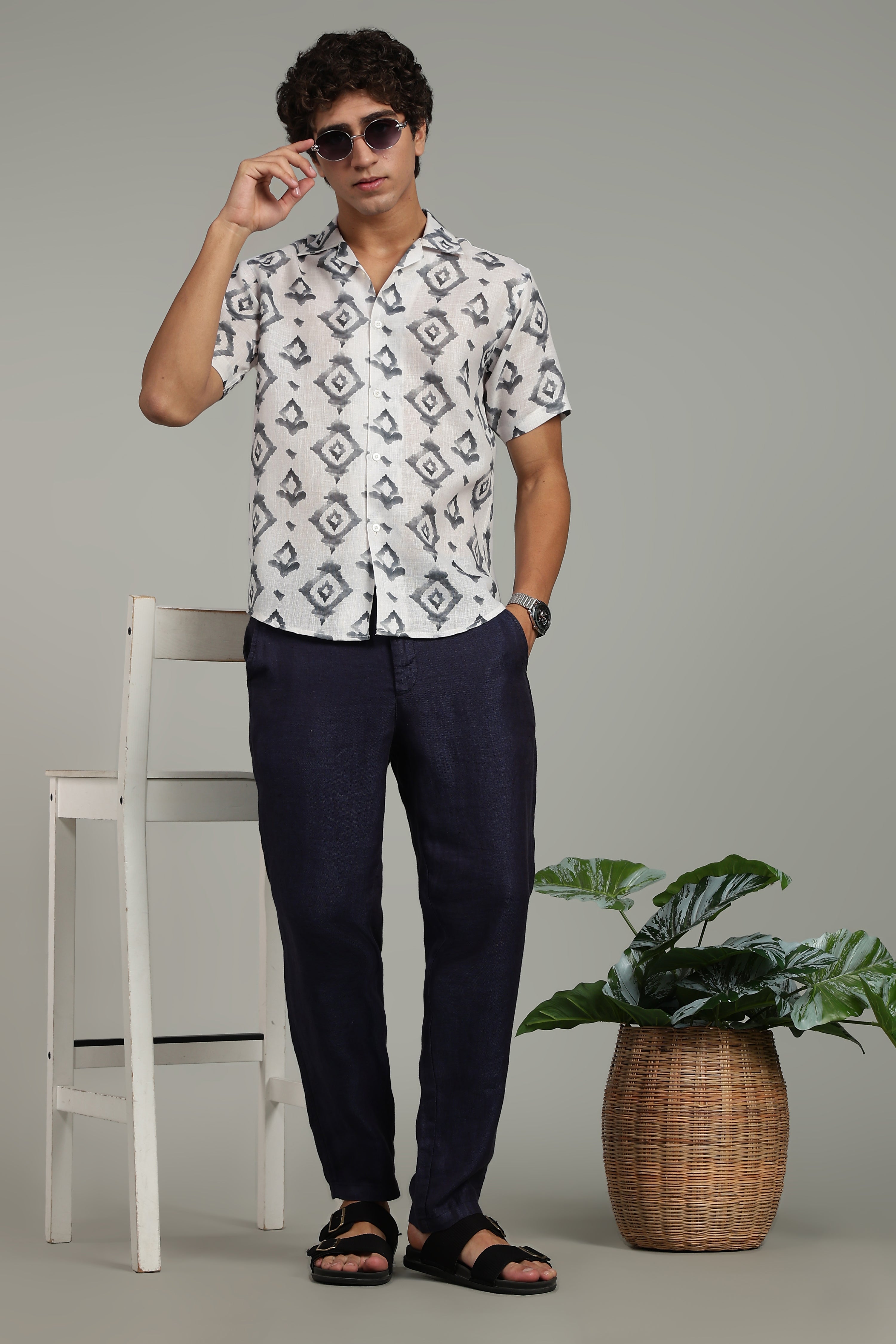 Men’s Grey Printed Casual Shirt