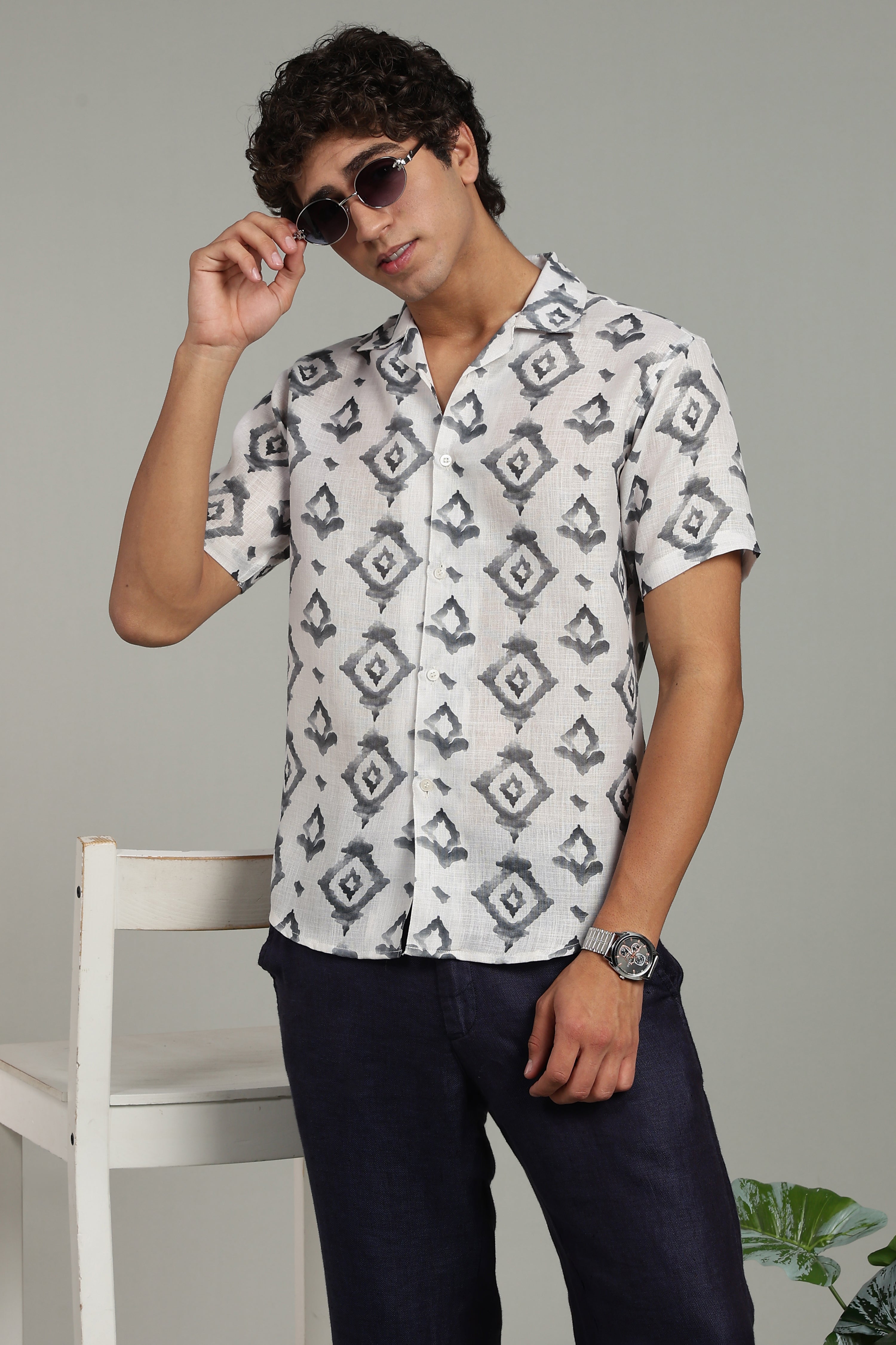 Men’s Grey Printed Casual Shirt