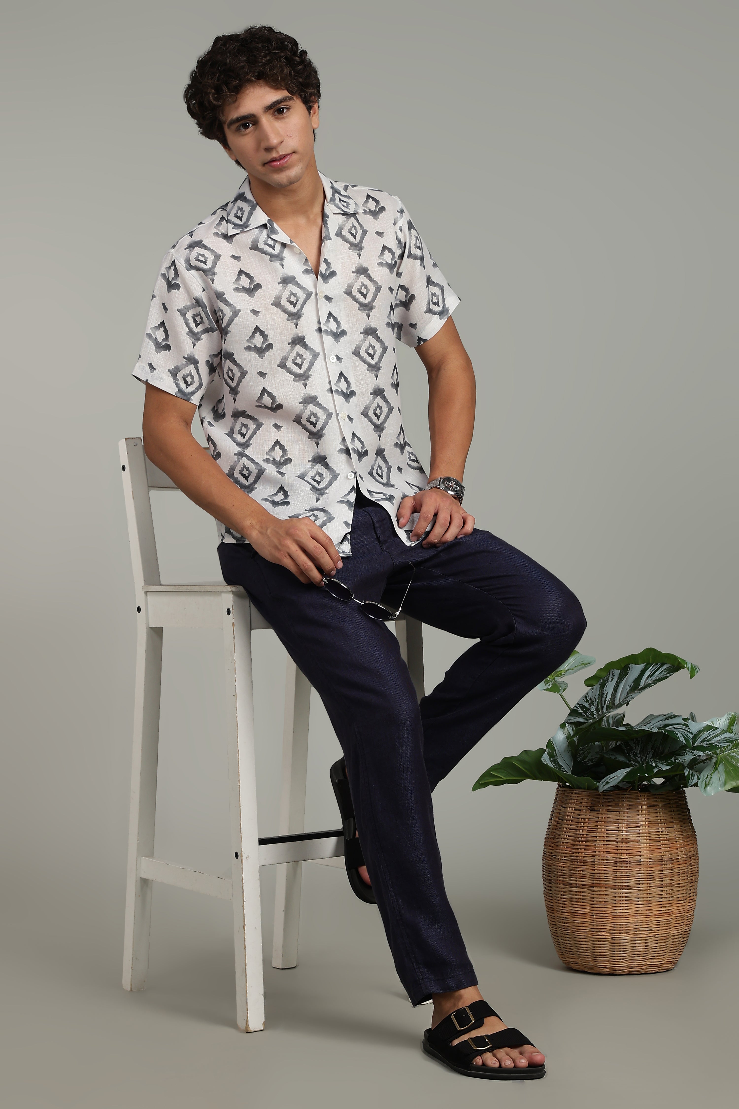 Men’s Grey Printed Casual Shirt