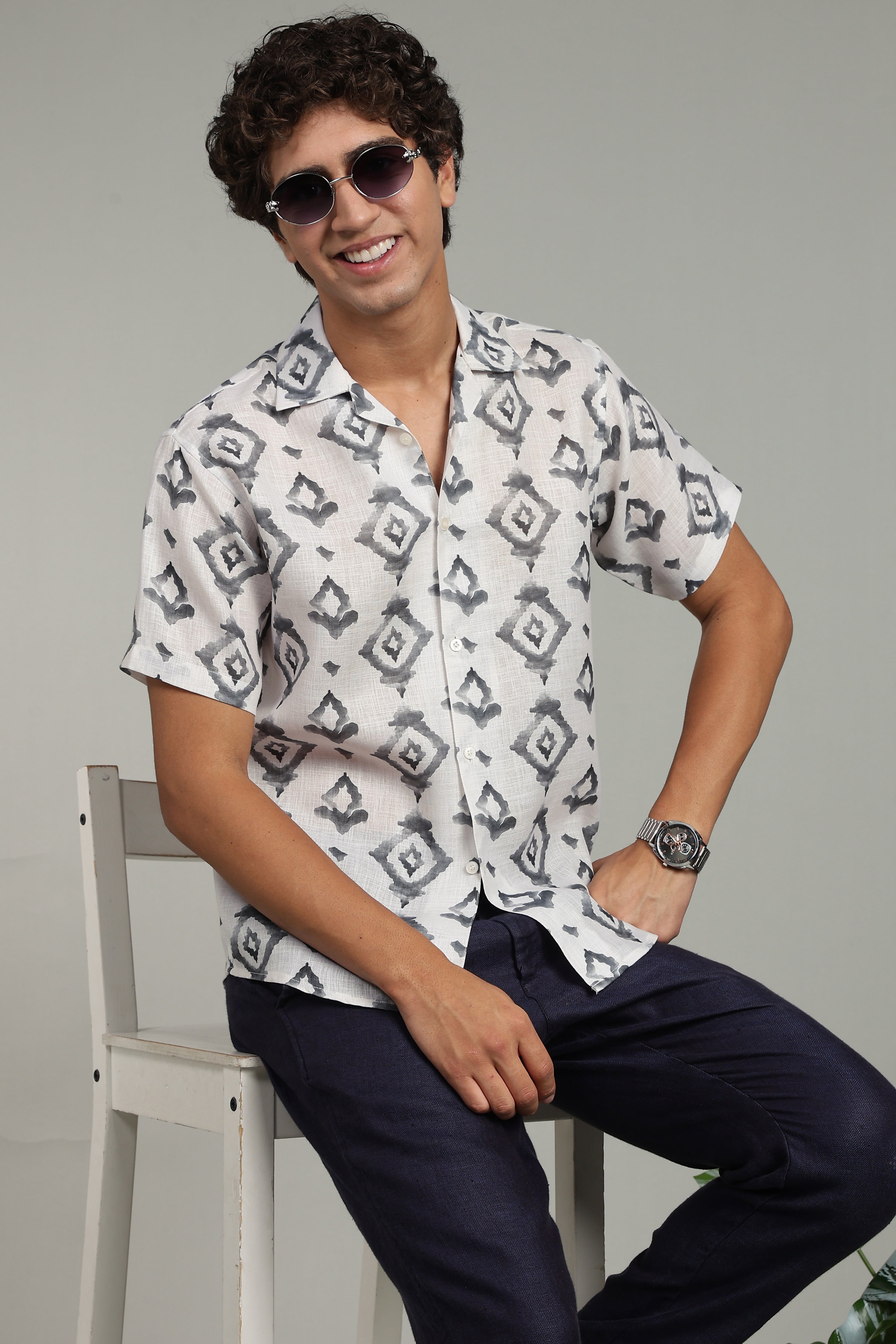 Men’s Grey Printed Casual Shirt